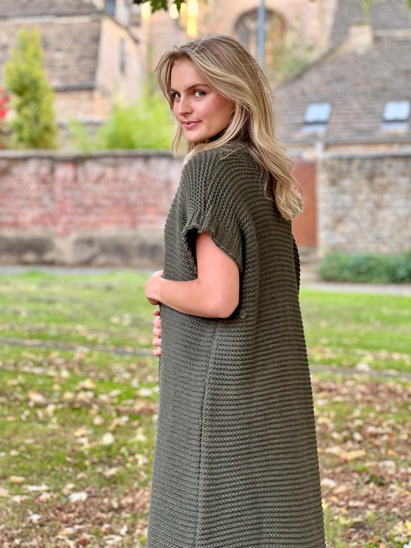 Fernando - Chunky Knit Long Gilet - Olive