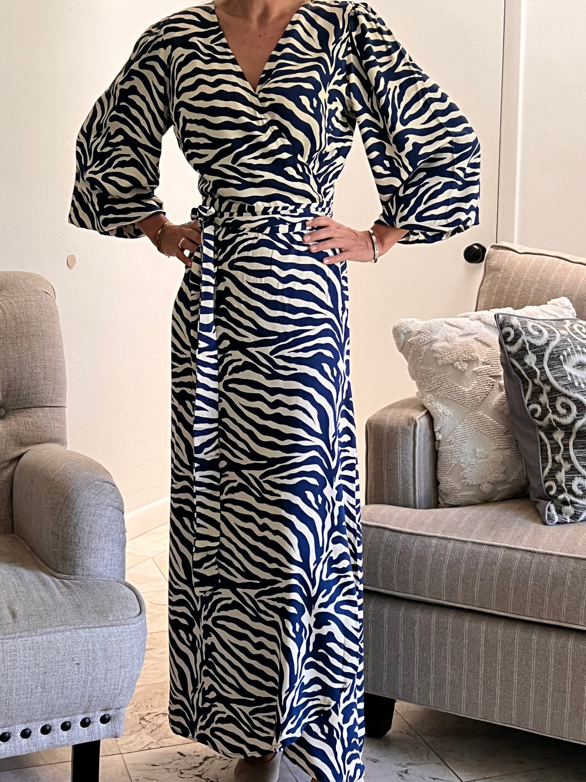 Beatrice Dress - Navy/Cream Zebra