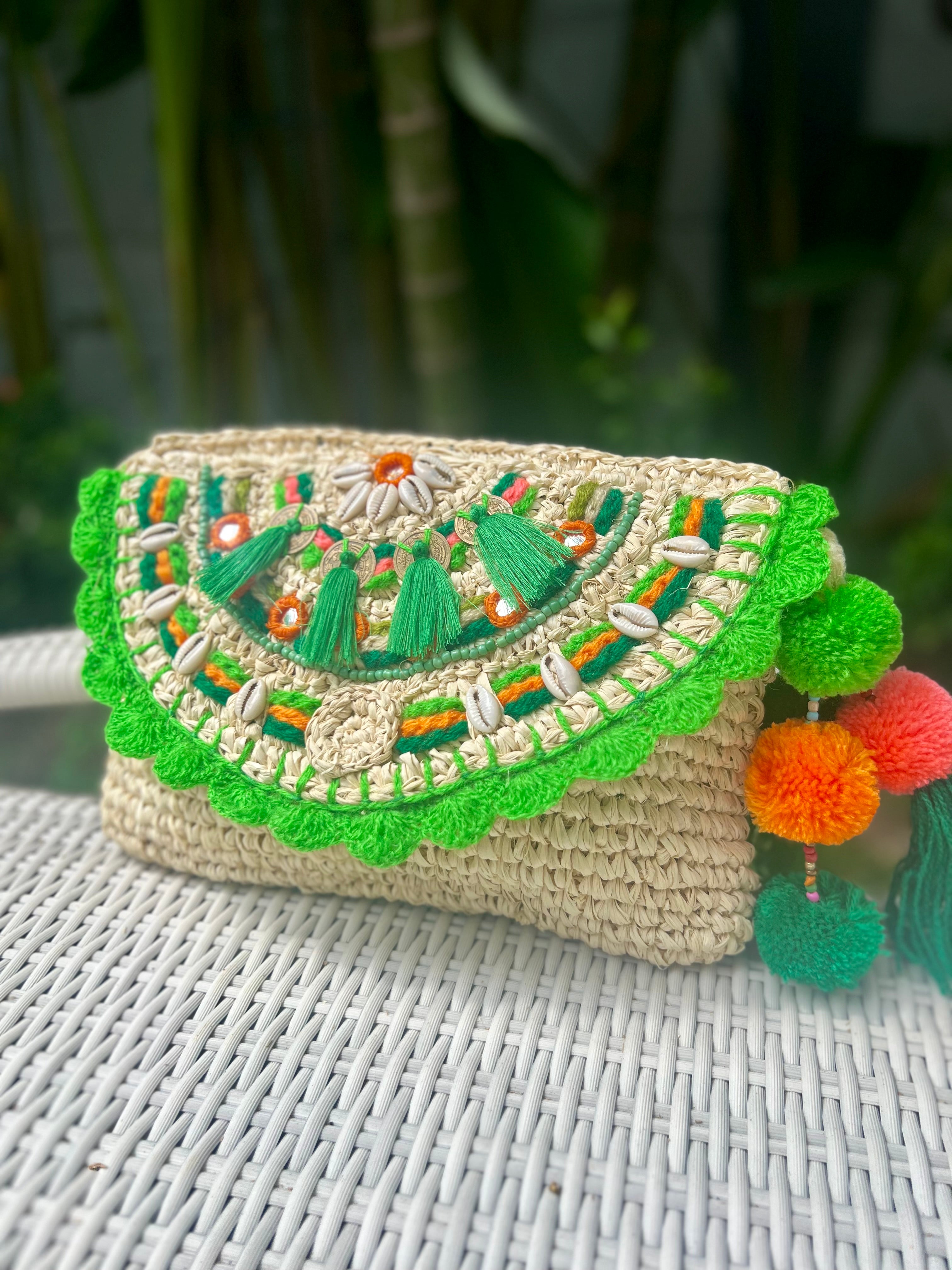 Menorca PomPom Clutch Green