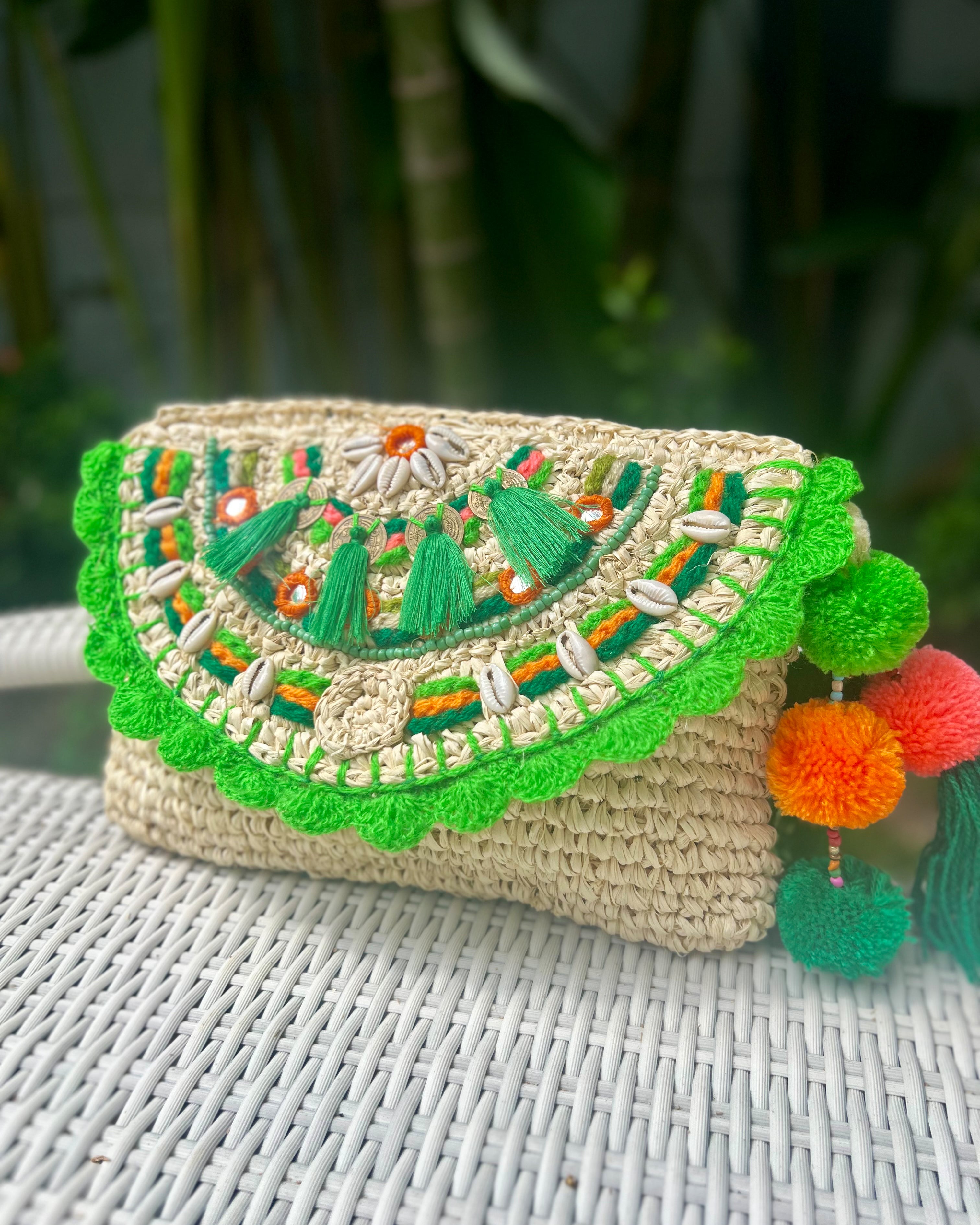 Menorca PomPom Clutch Green