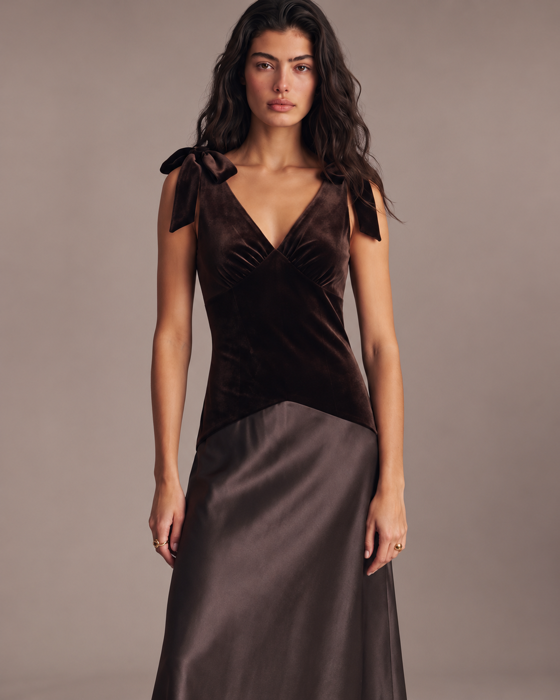 Chocolate Velvet & Satin Bow Dress