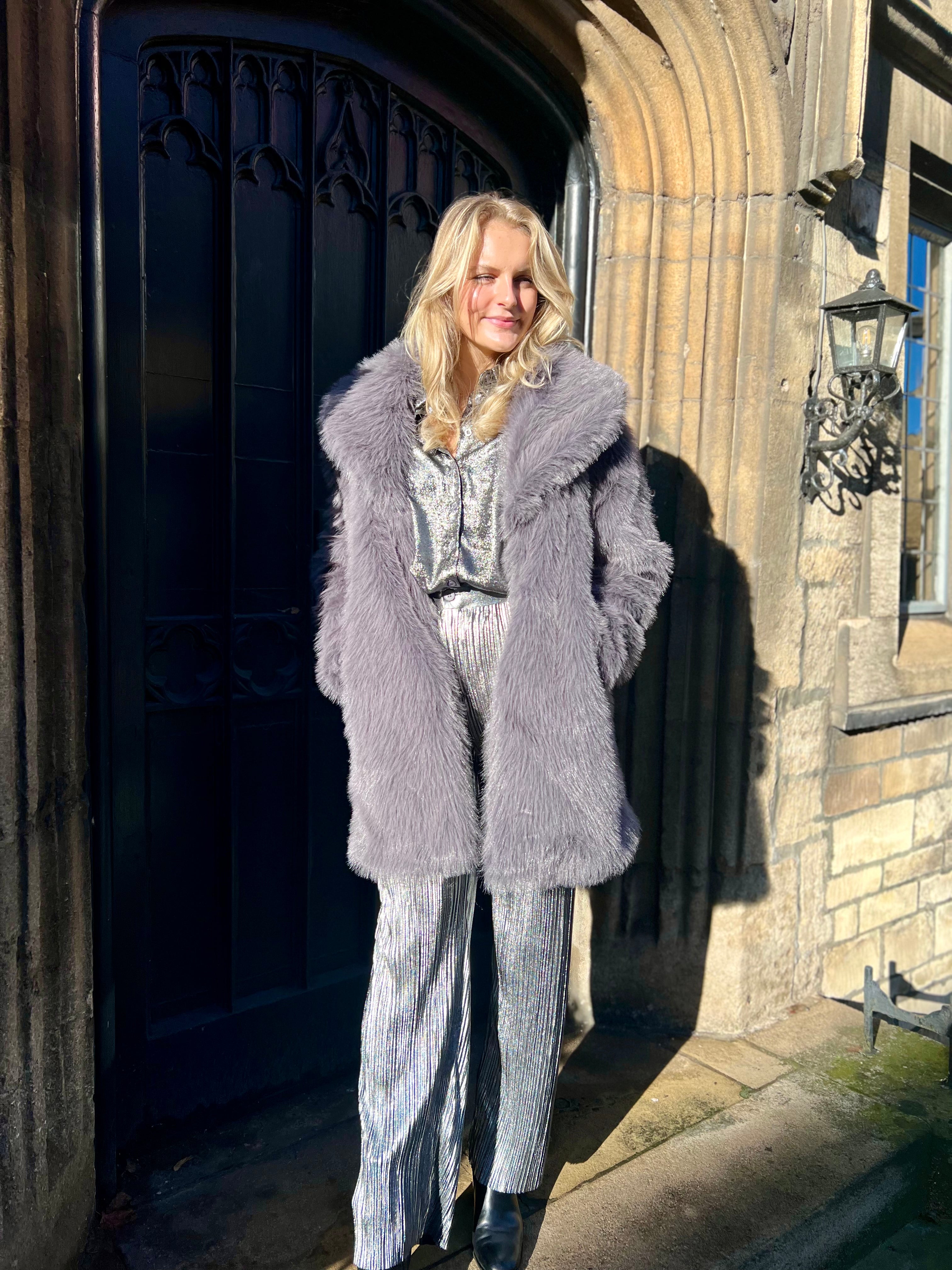 Alessandra Faux Fur Coat Grey