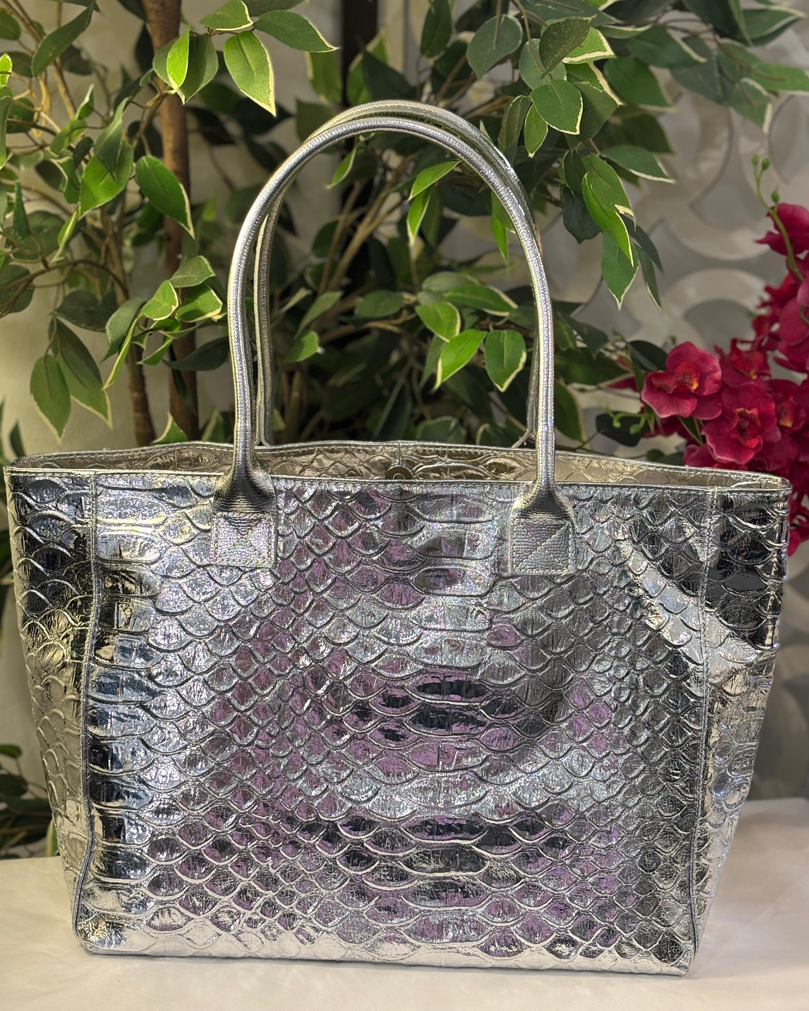 Bolsena Leather Tote - Silver