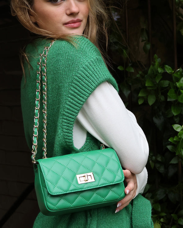 Bergamo Green Quilted Shoulder Bag