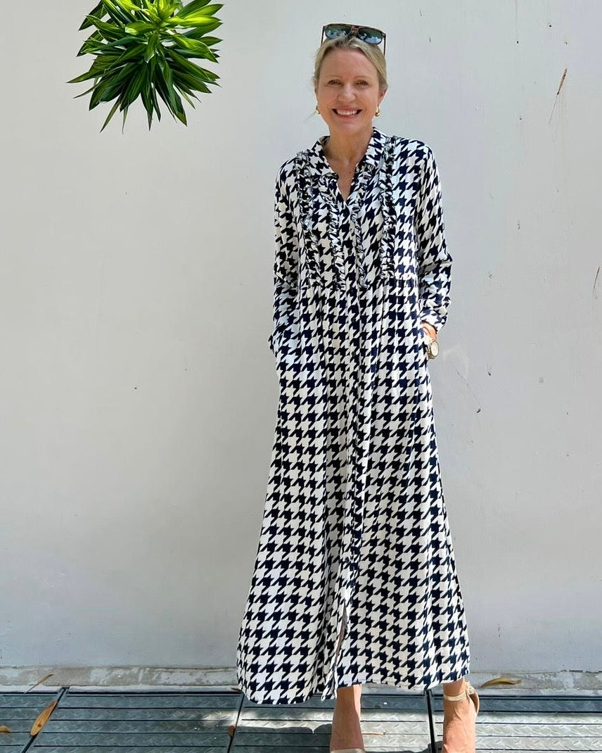 Melissa Dress - Navy Houndstooth