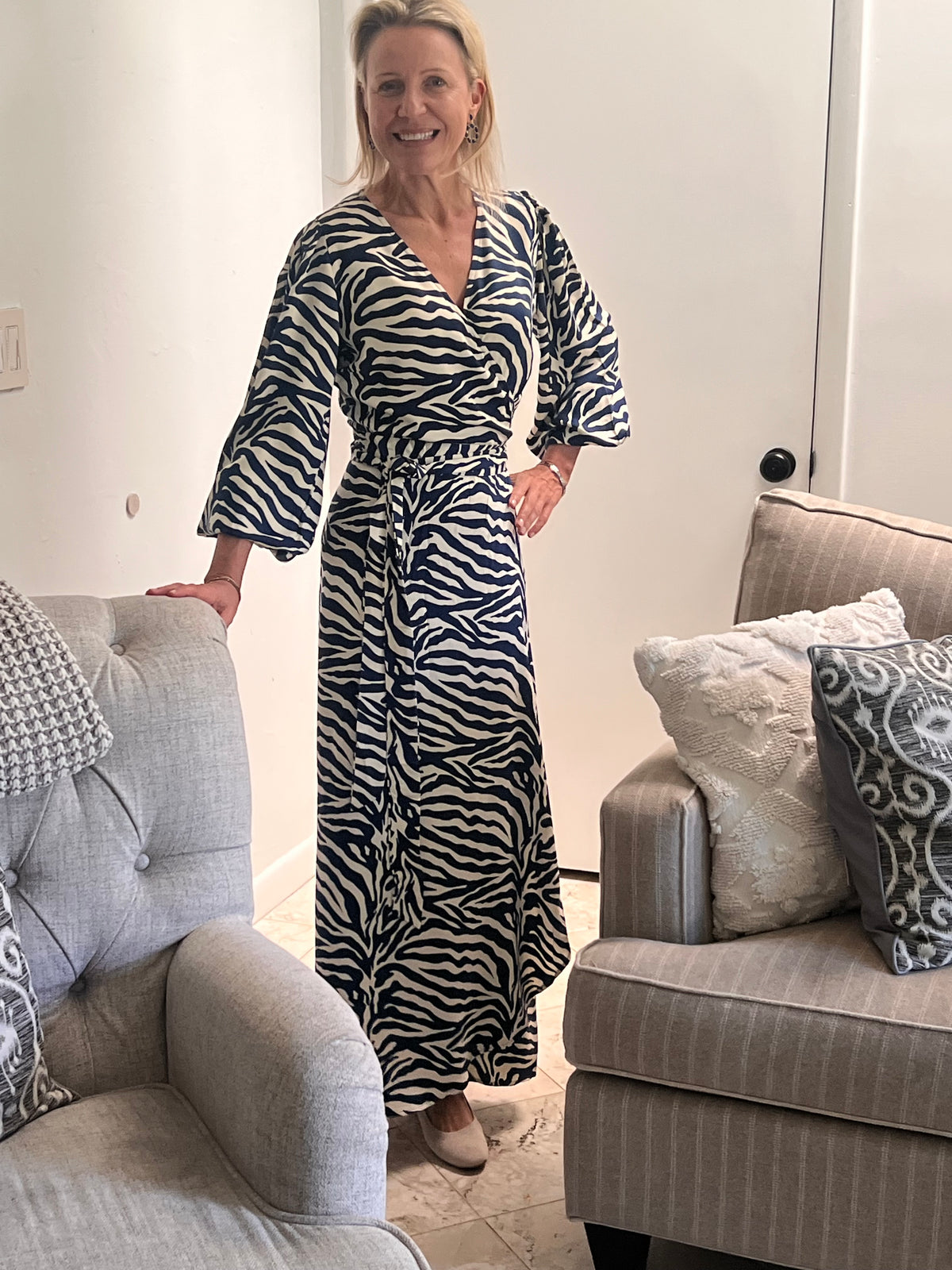 Beatrice Dress - Navy/Cream Zebra