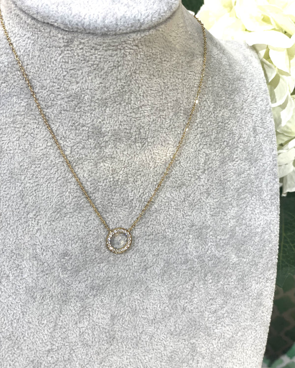 Delphine - Diamante Circle Gold Necklace