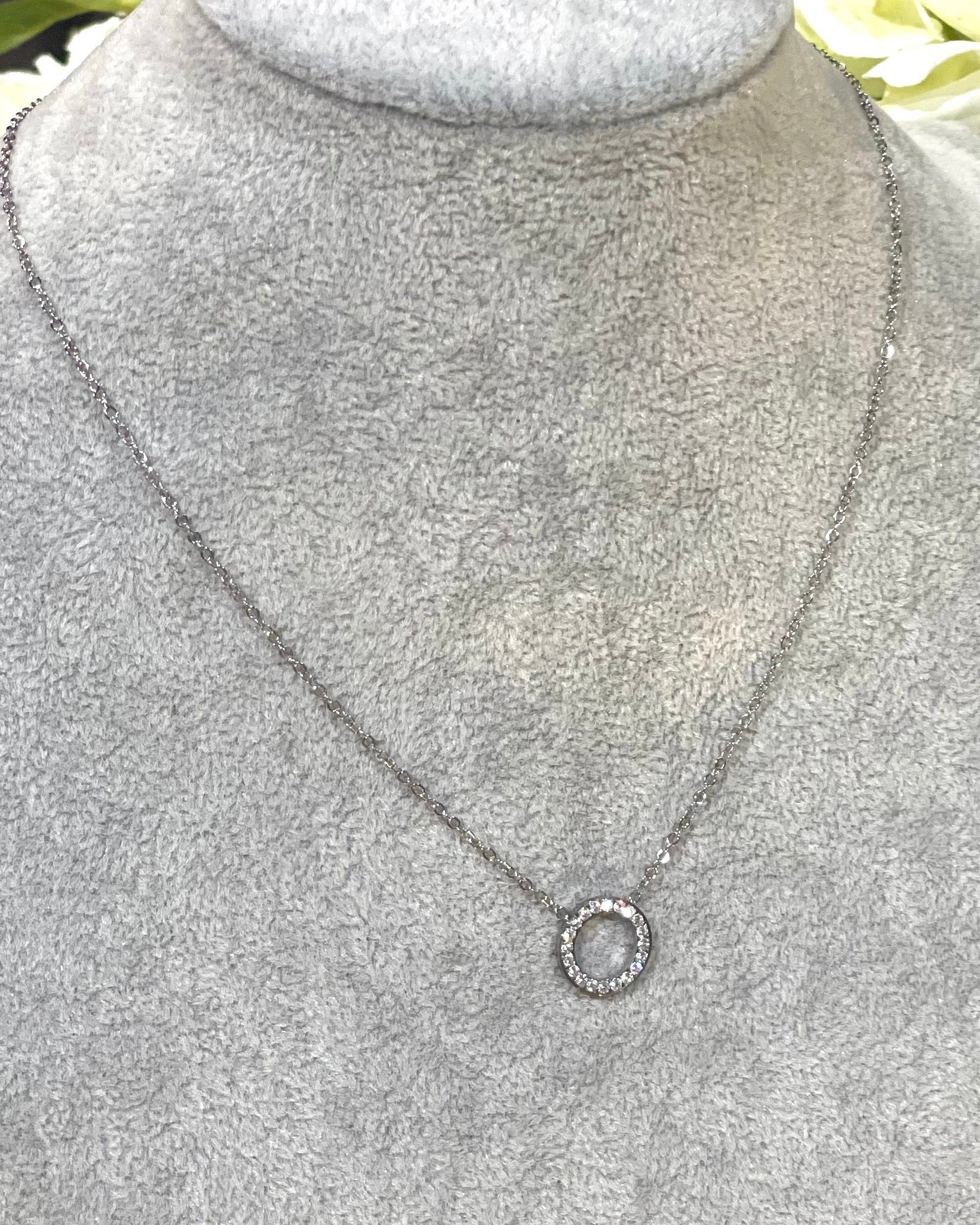 Delphine - Diamante Circle Silver Necklace