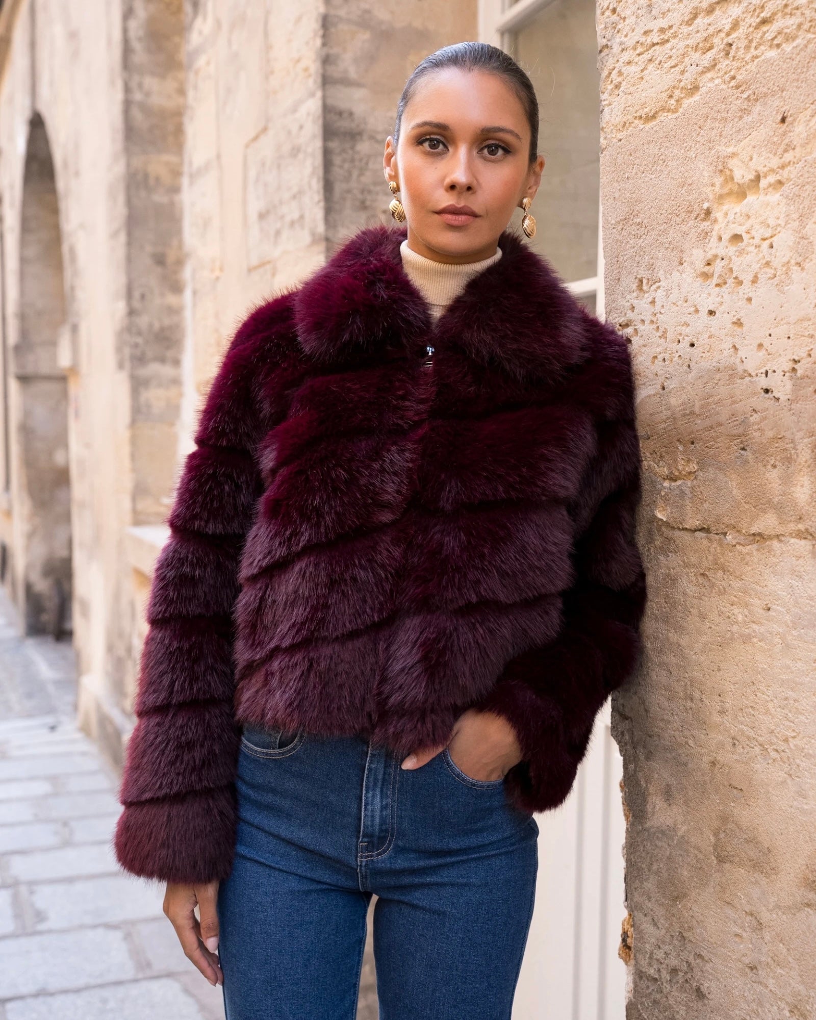 Maribel Faux Fur - Burgundy