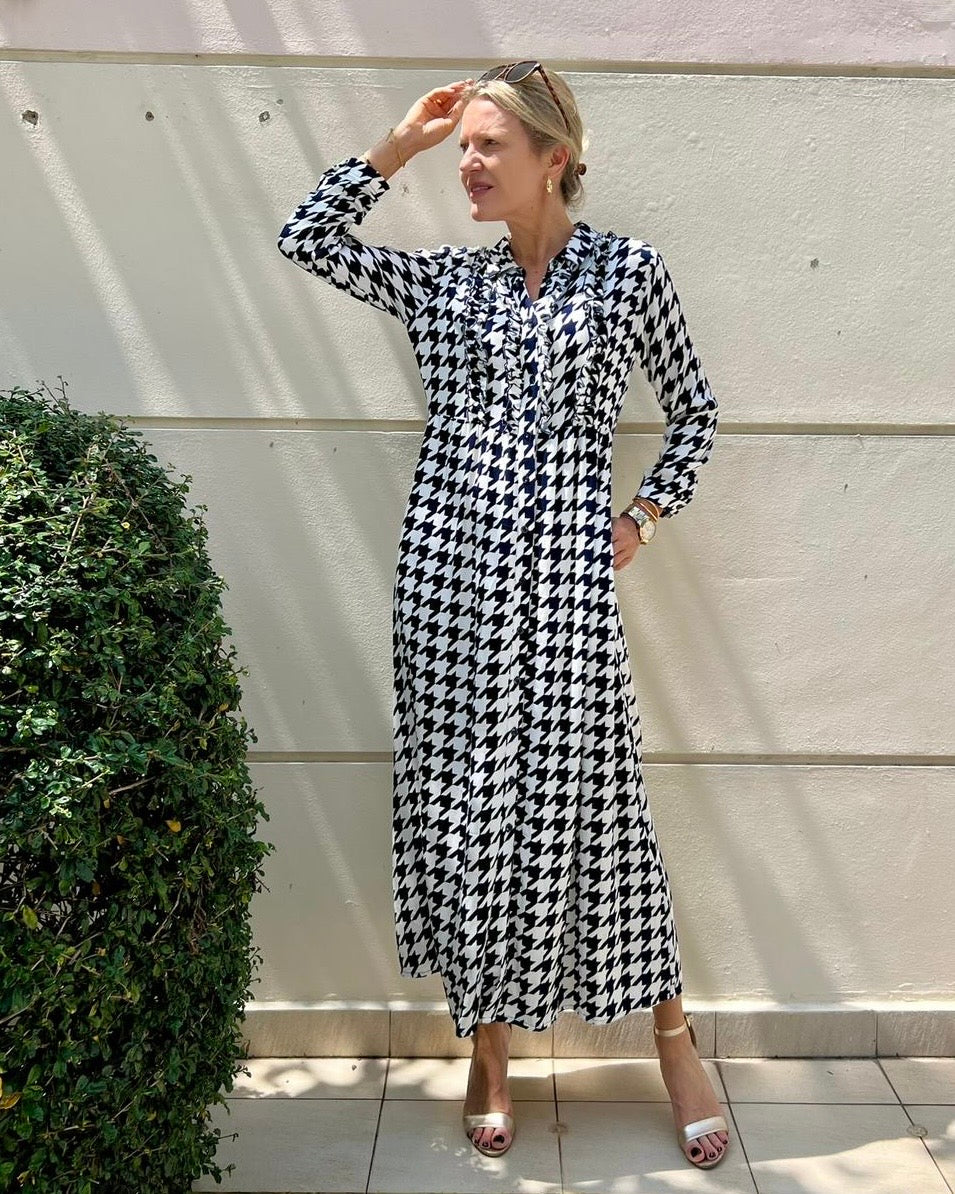 Melissa Dress - Navy Houndstooth