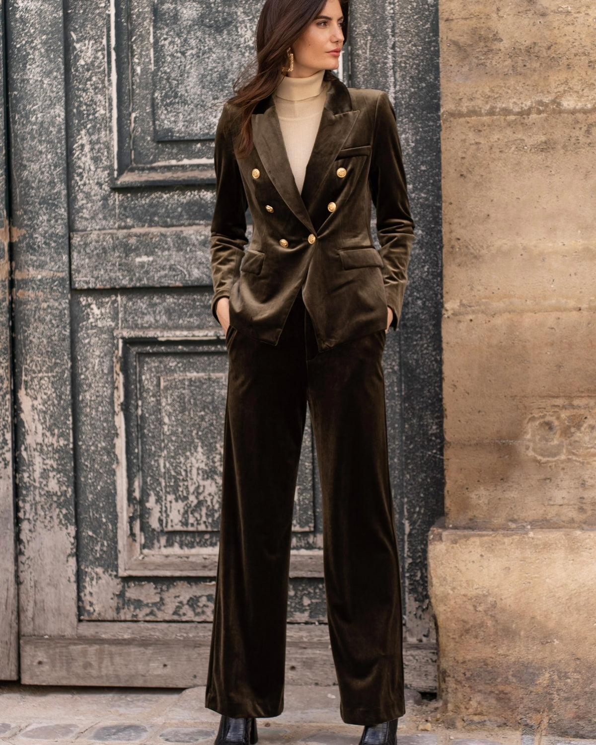Juliette Velvet Trousers - Khaki Brown