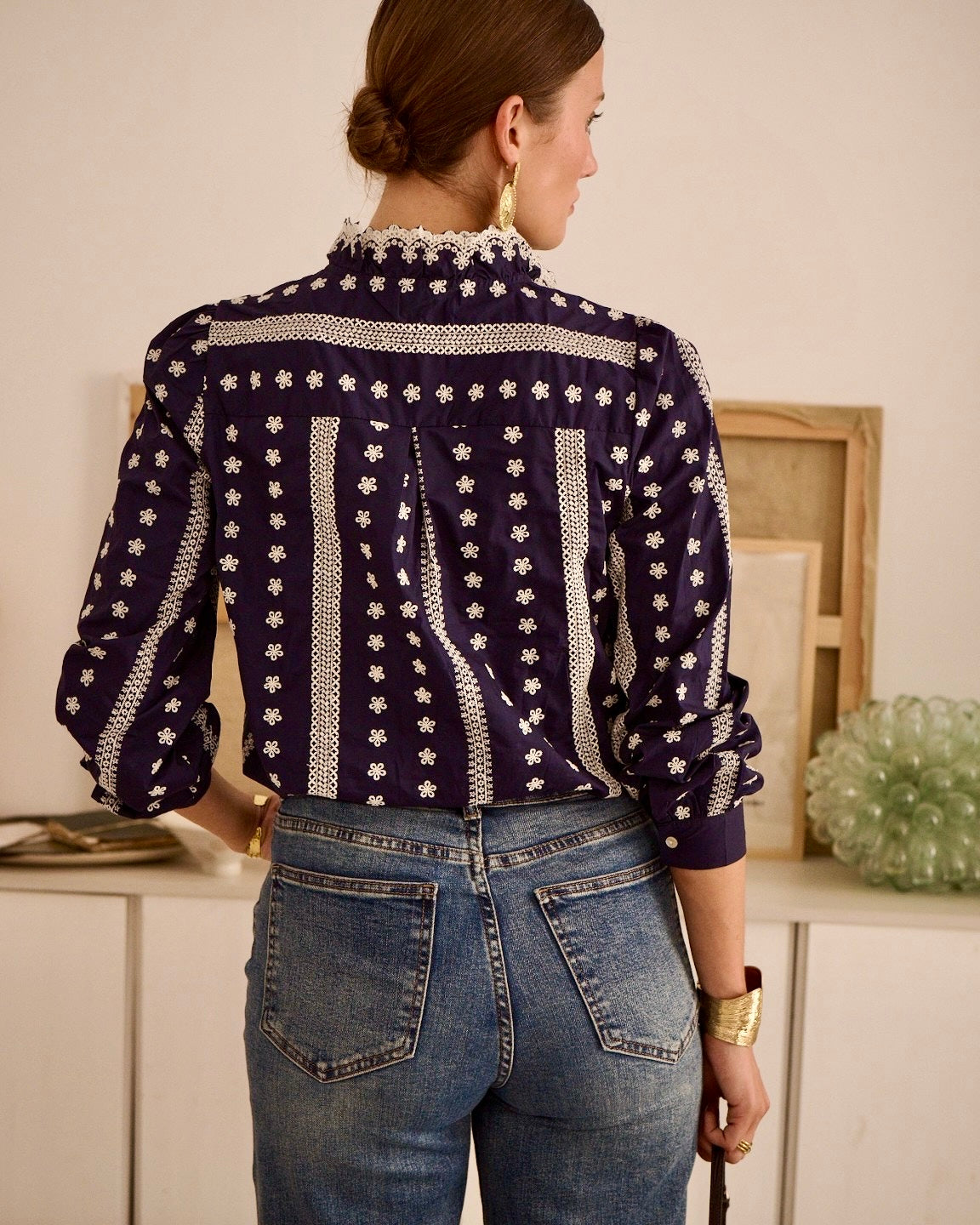 Mireille Embroidered Blouse - Navy