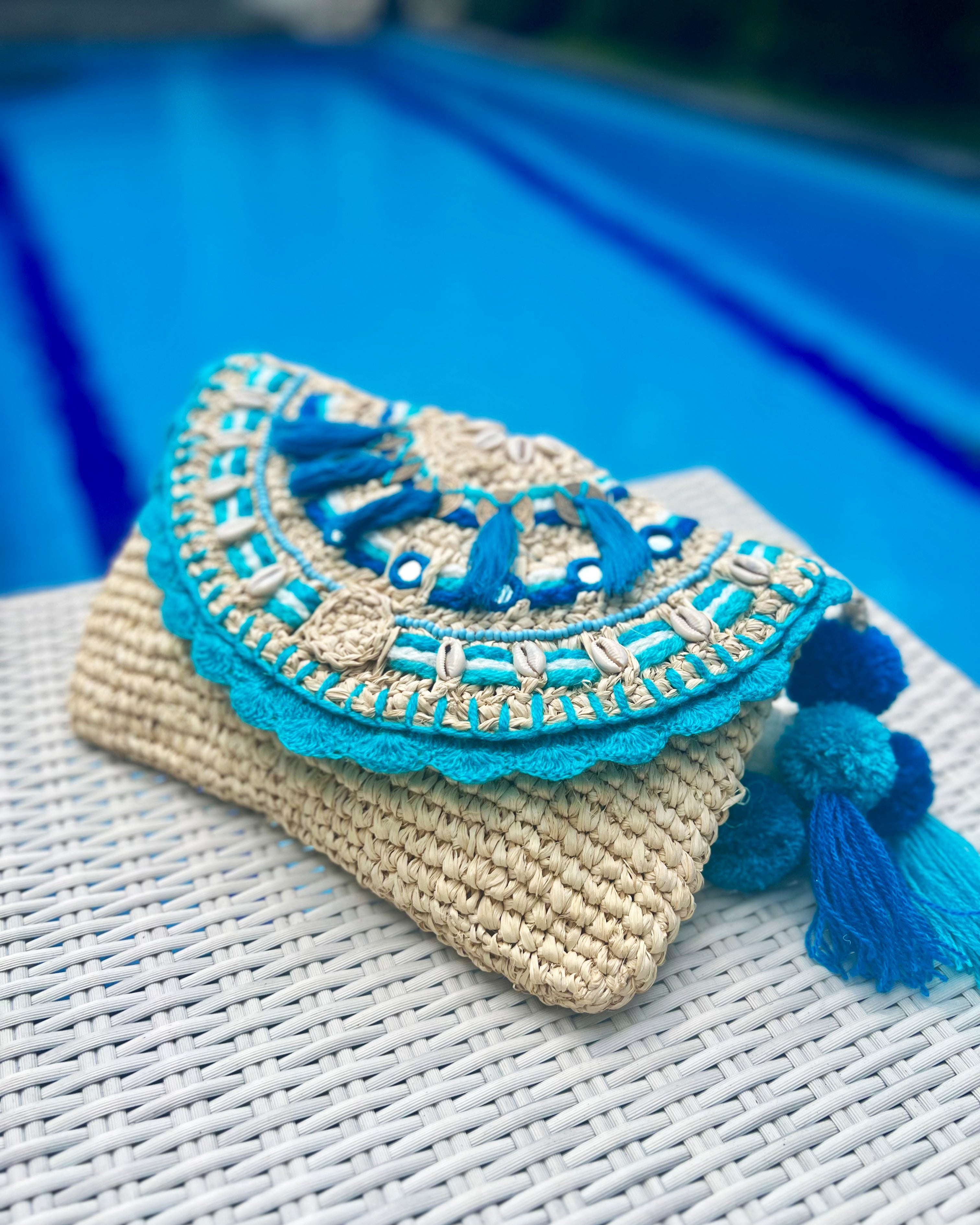 Menorca PomPom Clutch Cobalt