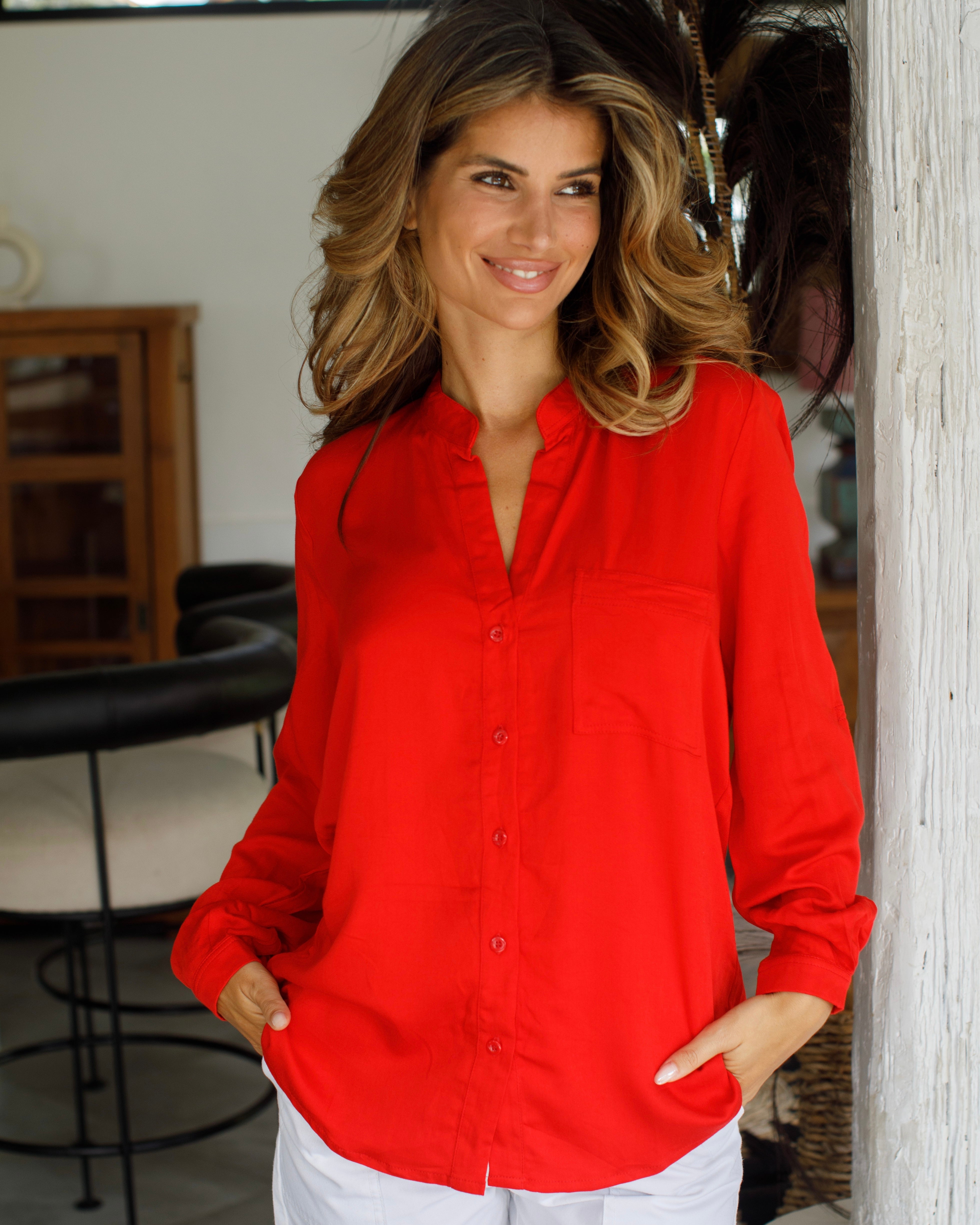 Eden Top - Red Bamboo Satin
