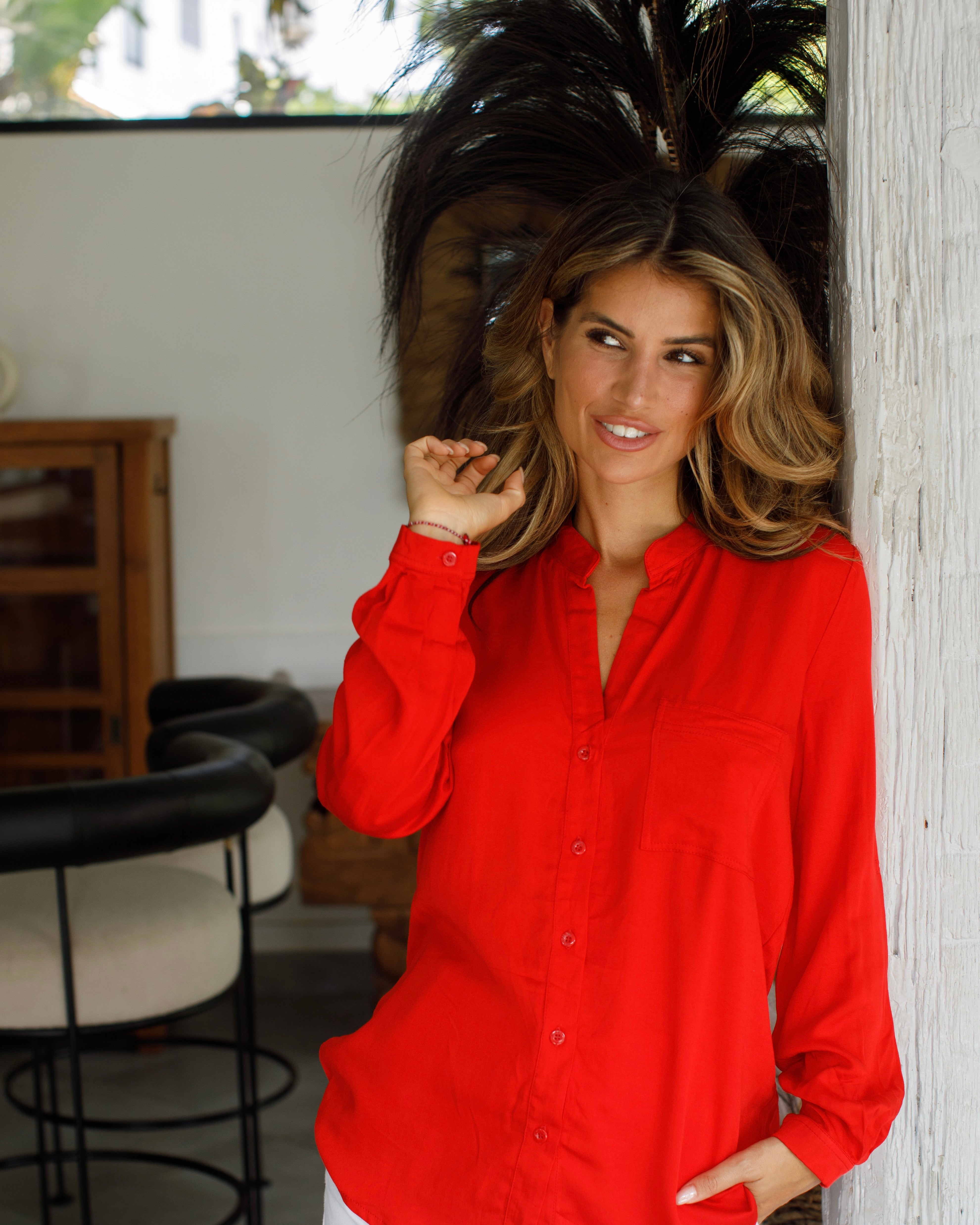 Eden Top - Red Bamboo Satin