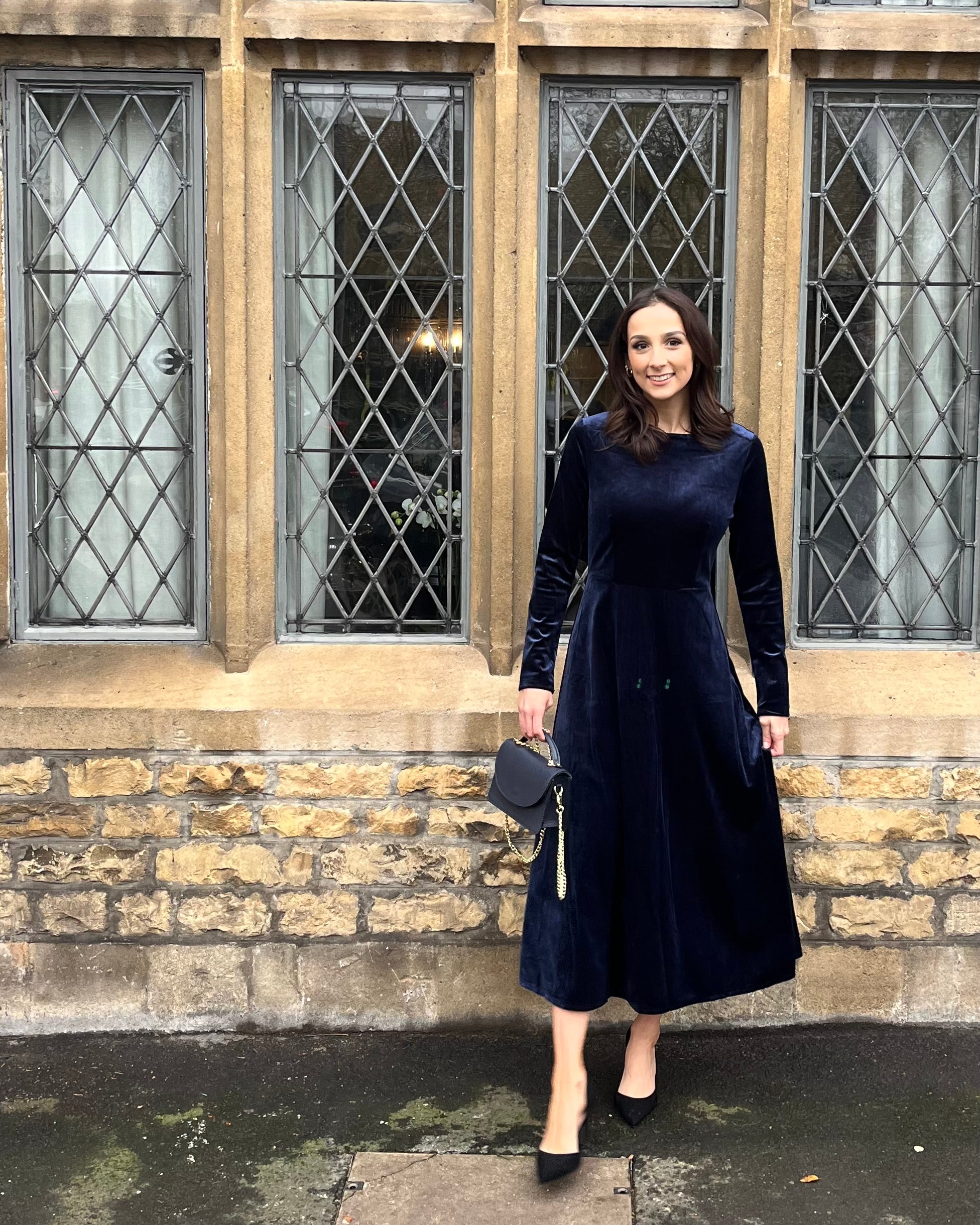 Violet Velvet Dress - Navy