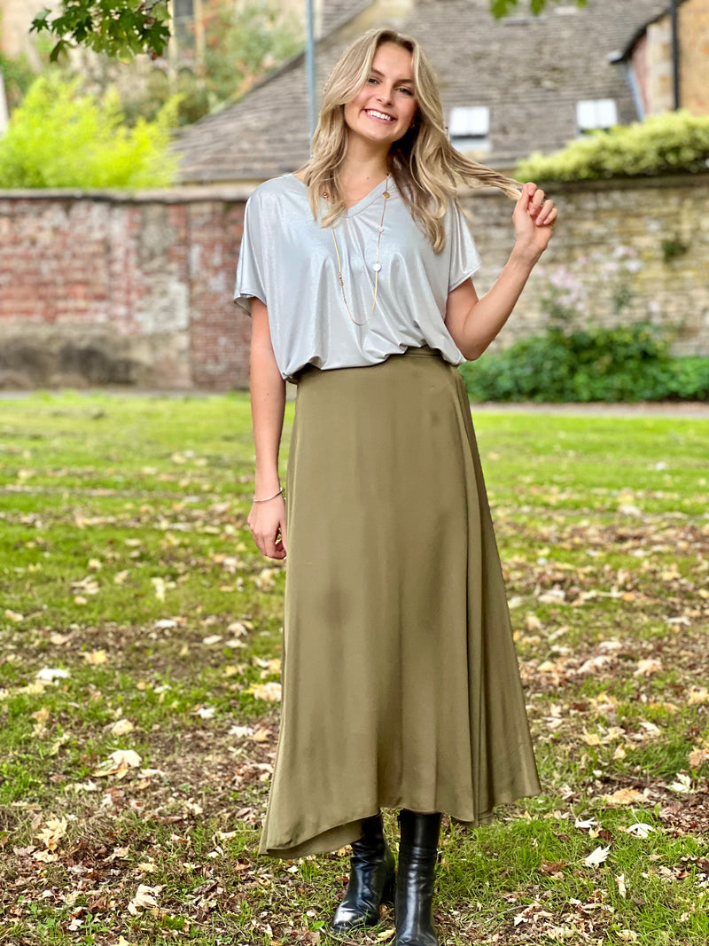 Wisteria Satin Maxi Skirt - Olive