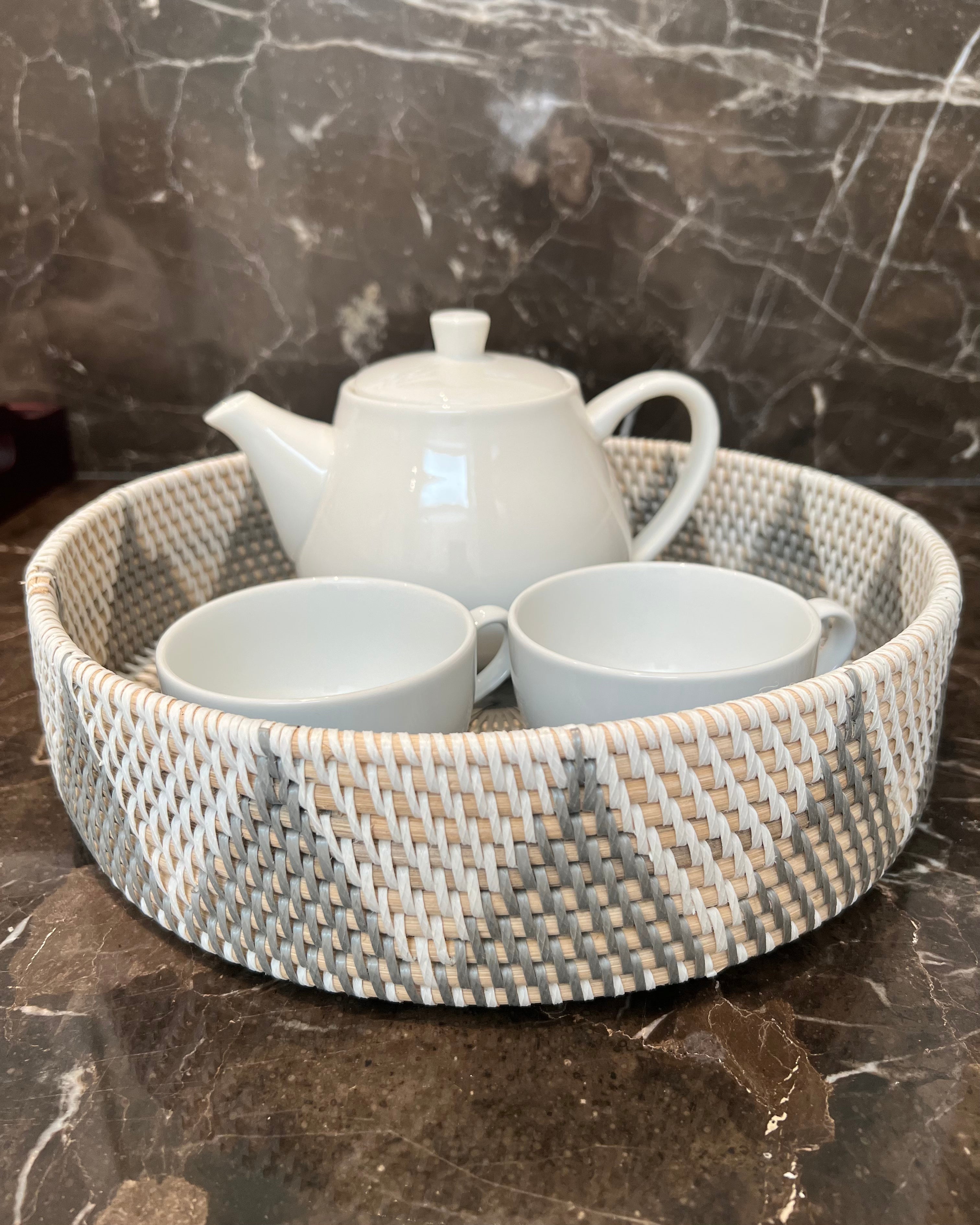 Round Rattan Trays - Grey and White