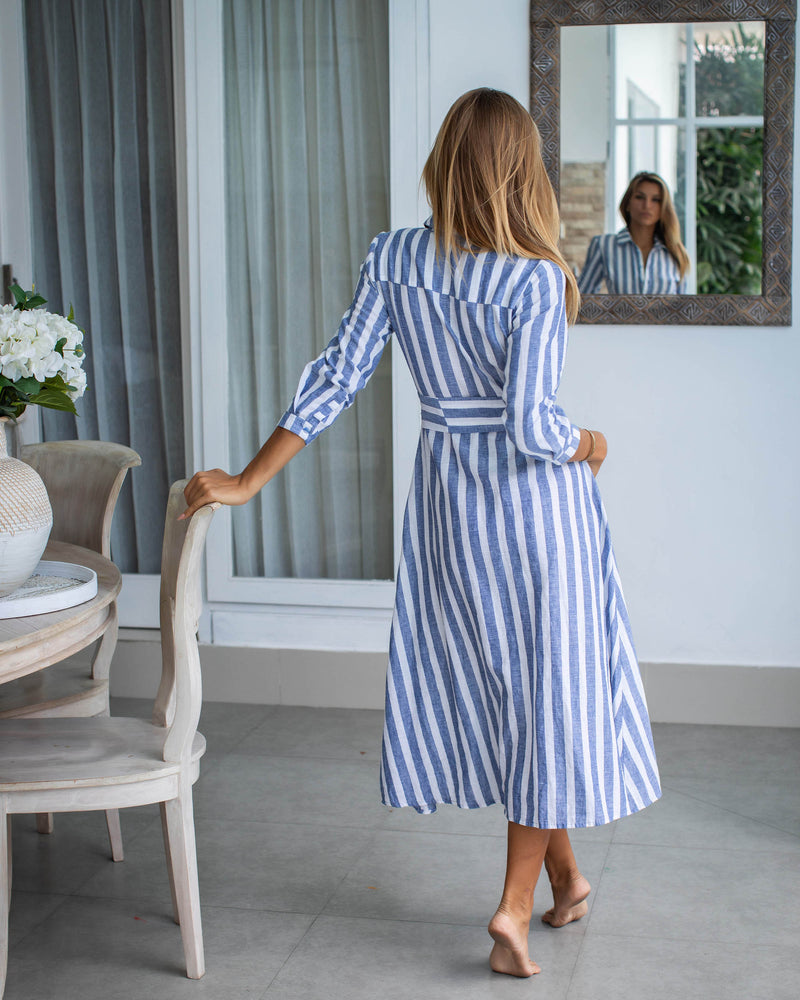 Florence Dress - Cotton Blue Stripe