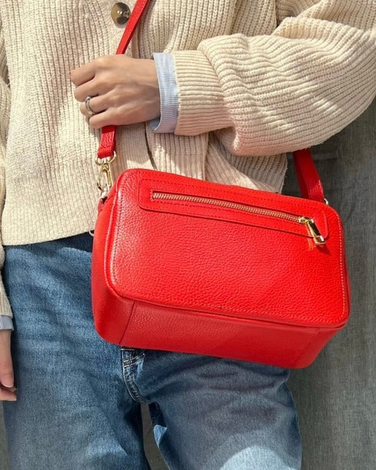 Double Zip Cross Body Handbag  - Red