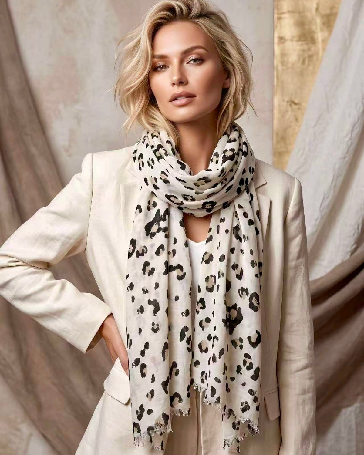 Margot Leopard Scarf - Ivory