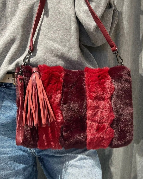 Faux Fur Burgundy Pouch