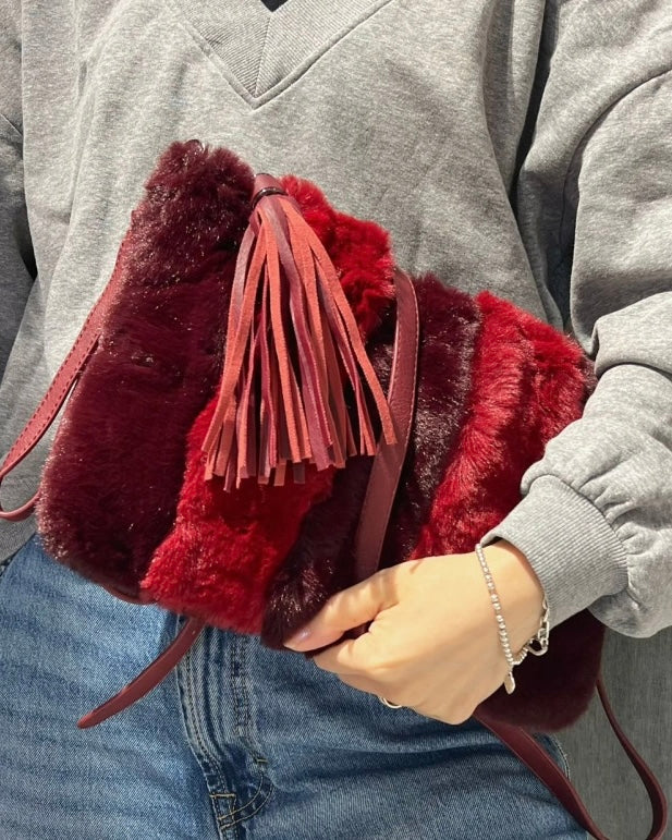 Faux Fur Burgundy Pouch