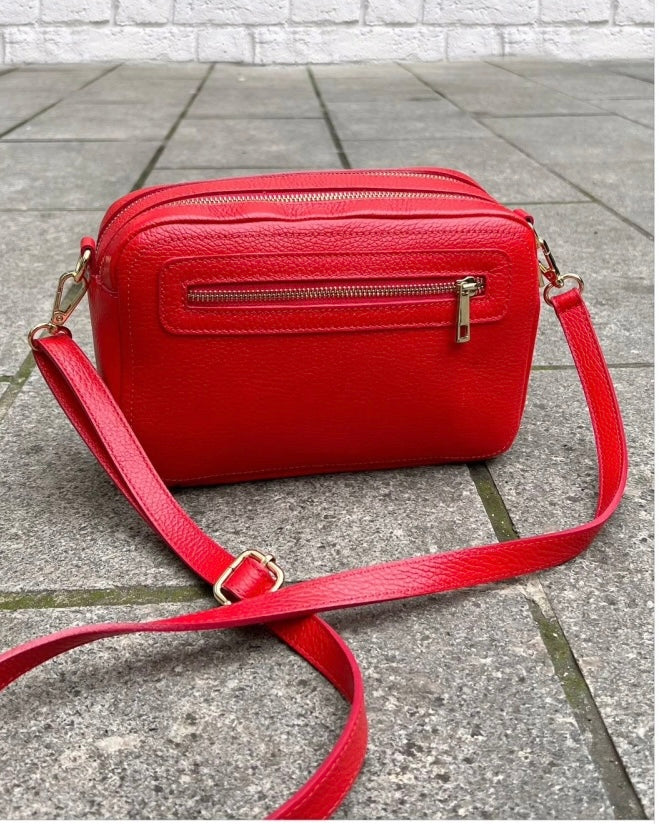 Double Zip Cross Body Handbag  - Red