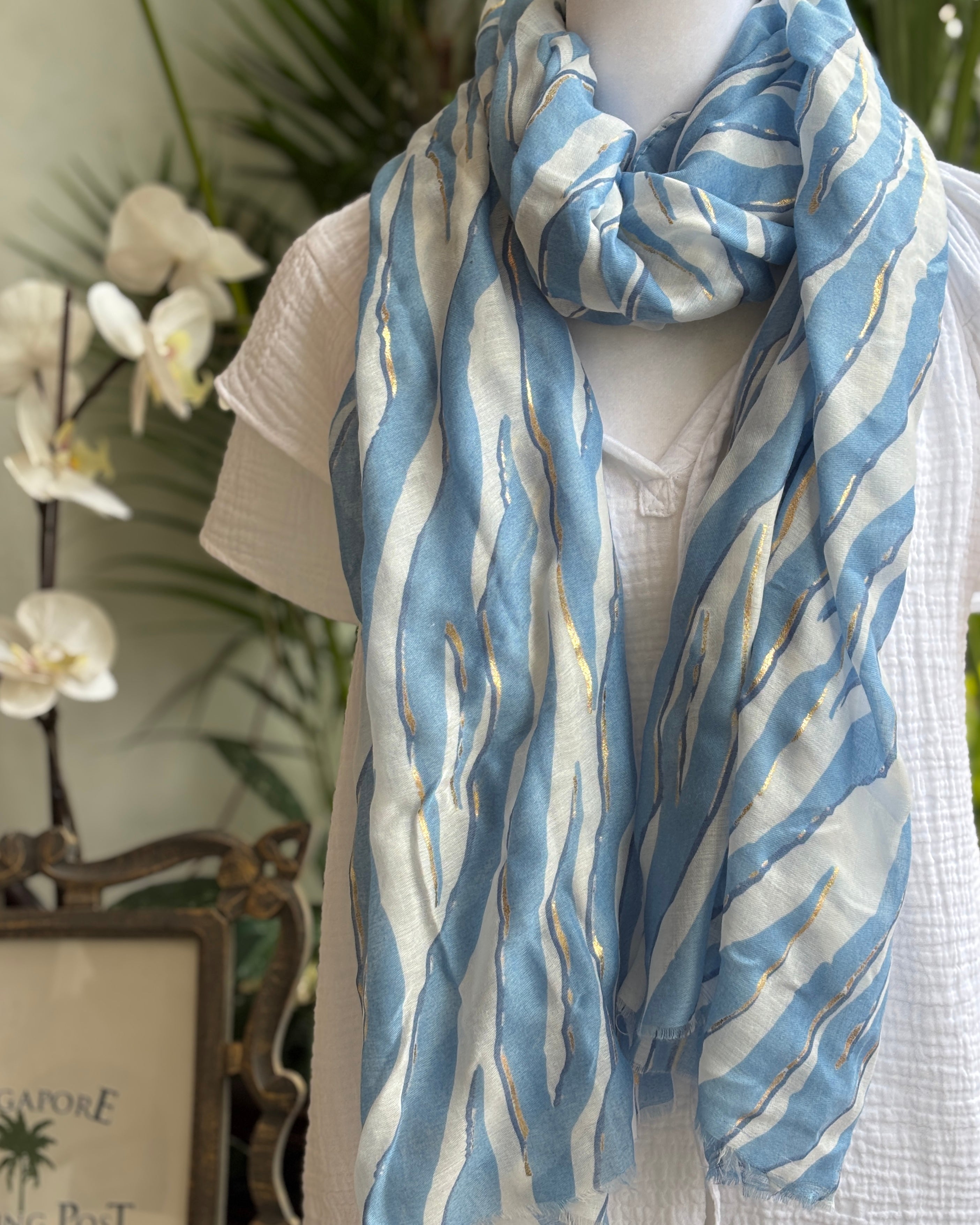 Blue and gold zebra scarf