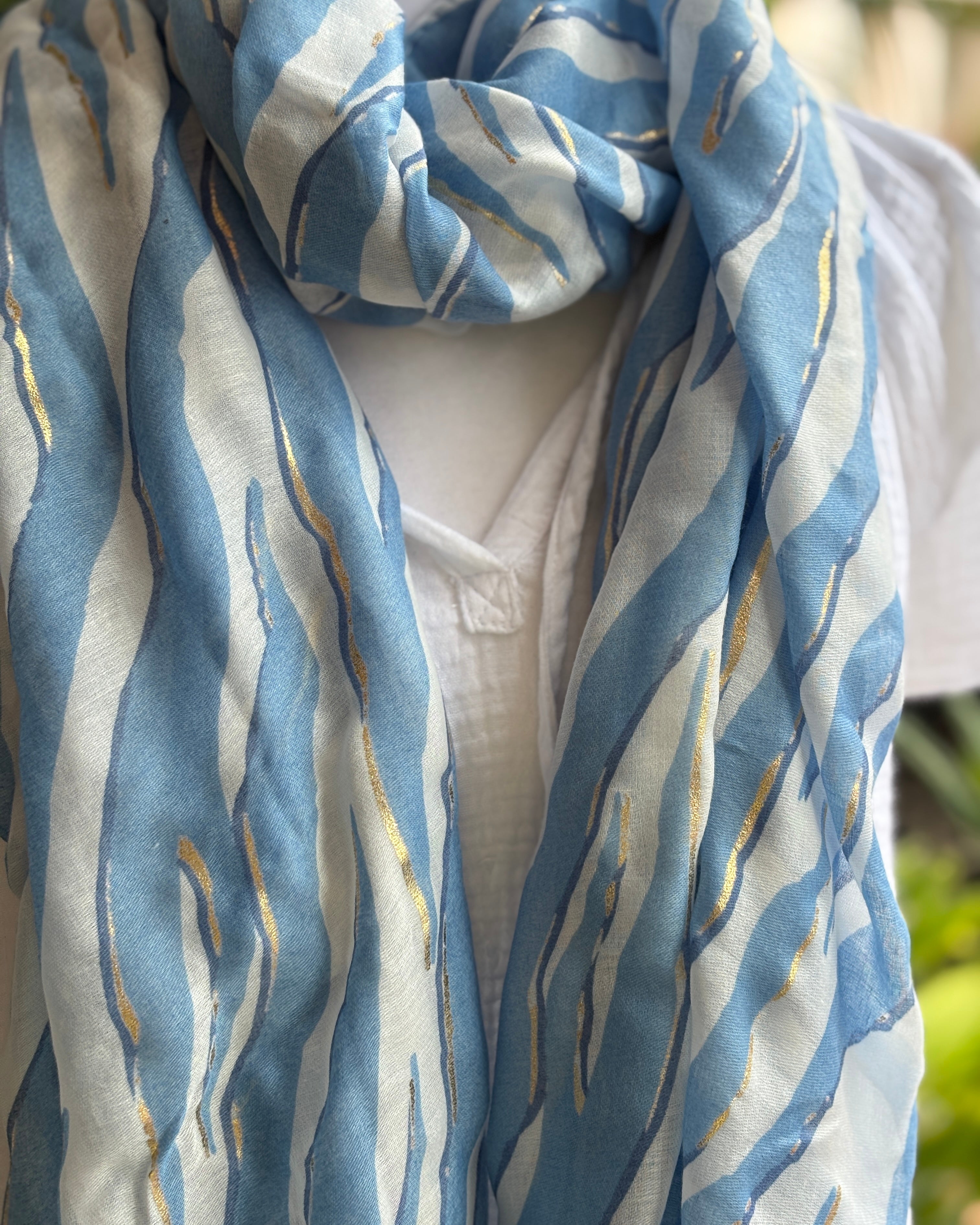 Blue and gold zebra scarf