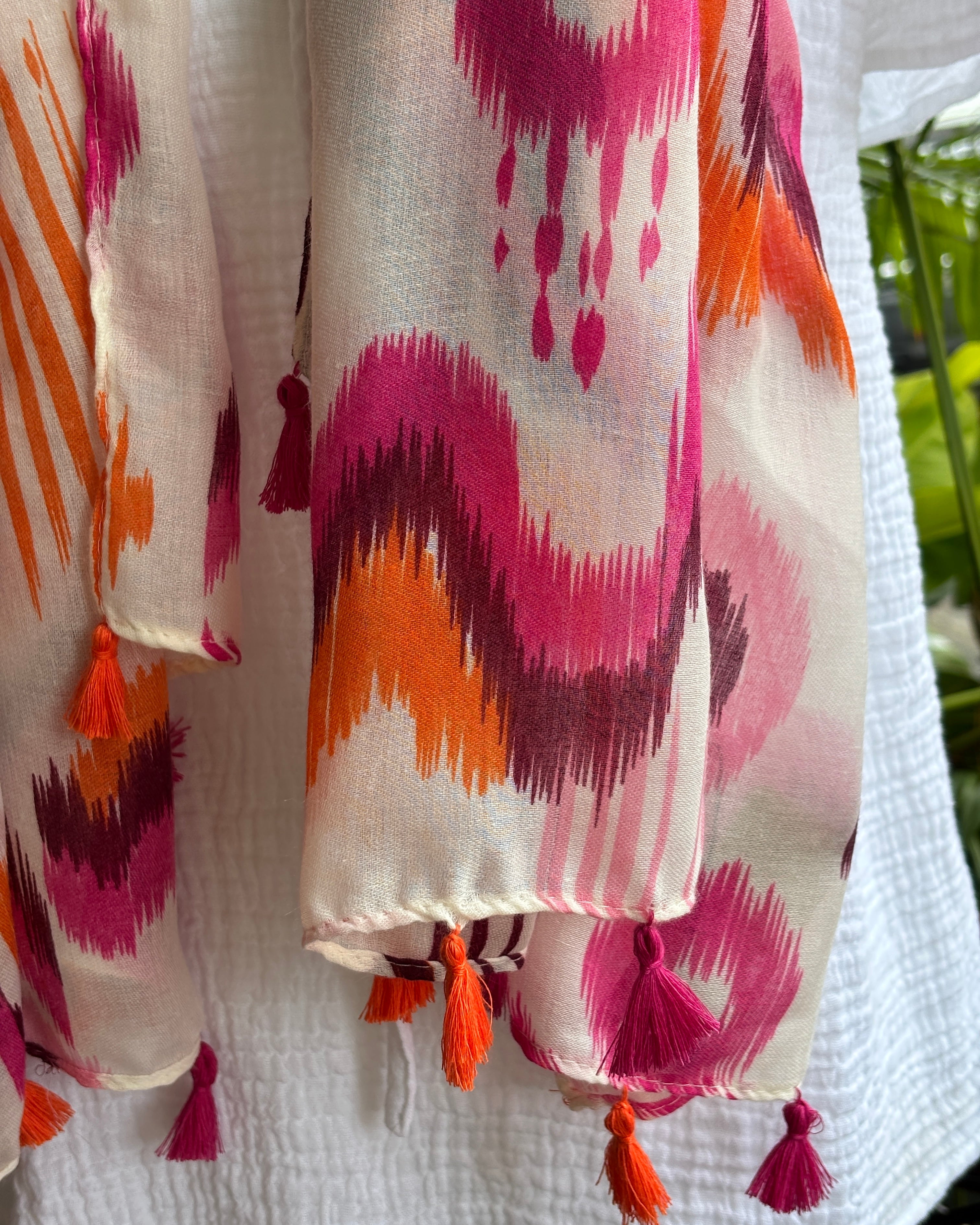 Orange and fuchsia ikat scarf