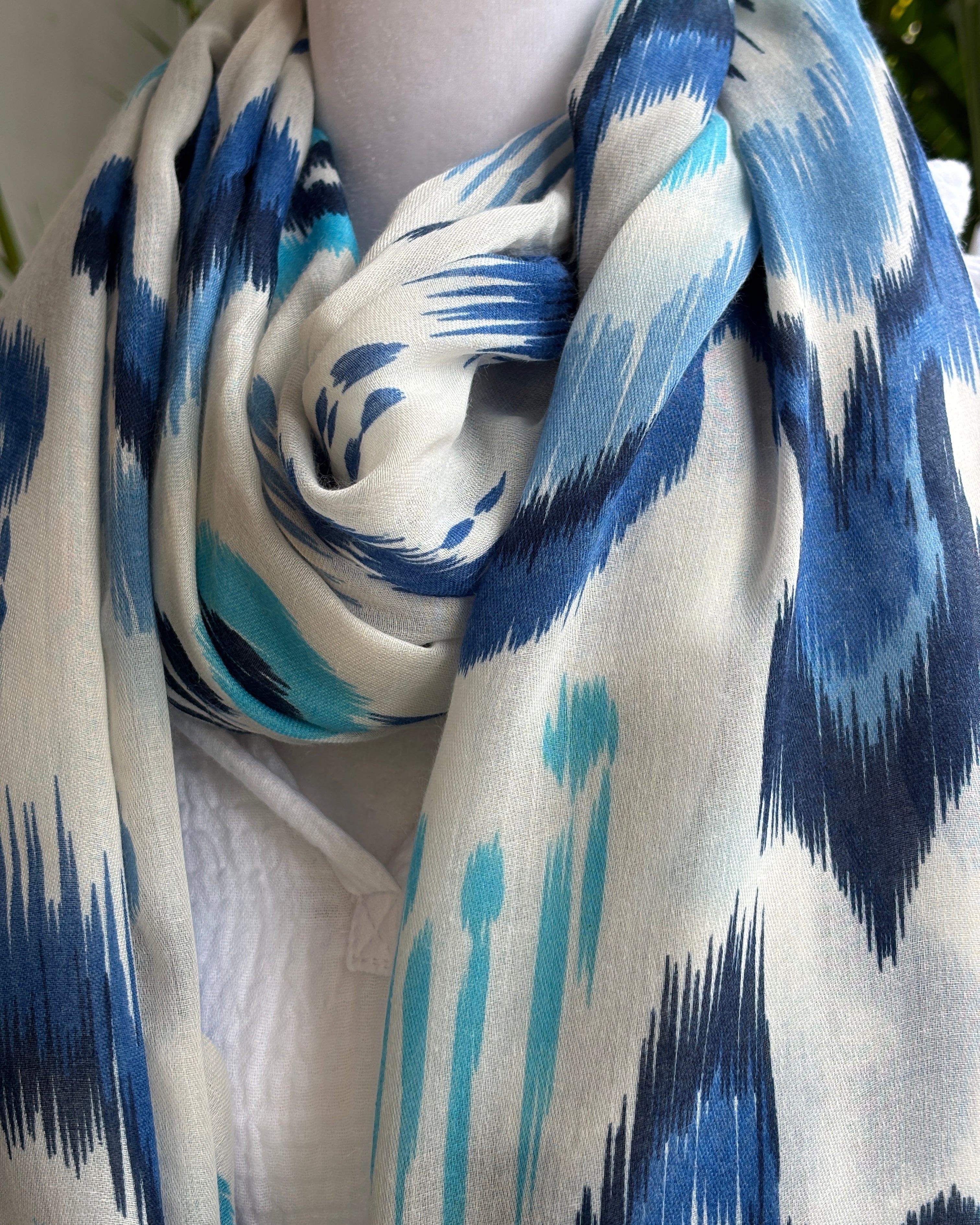 Aqua and blue ikat scarf
