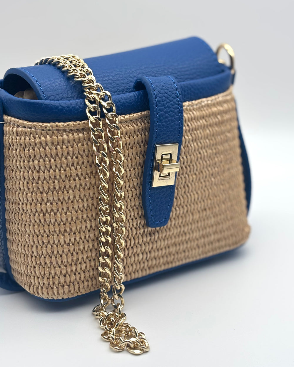 Rimini Raffia/ Leather Bag - Cobalt