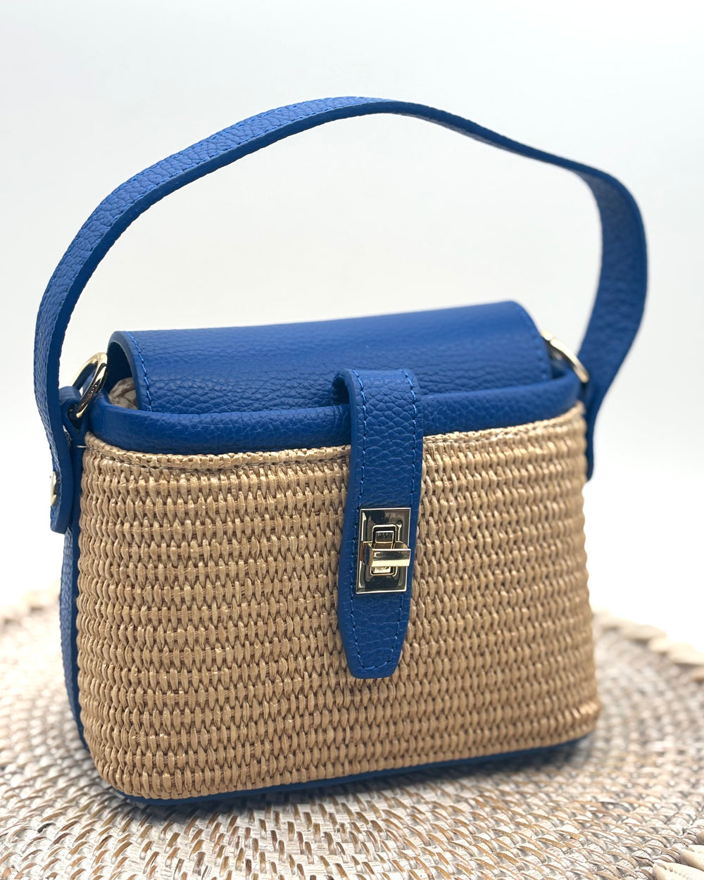 Rimini Raffia/ Leather Bag - Cobalt