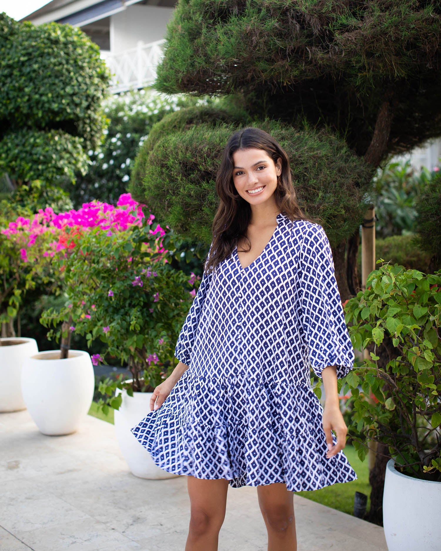 Kora Dress - Navy Trellis