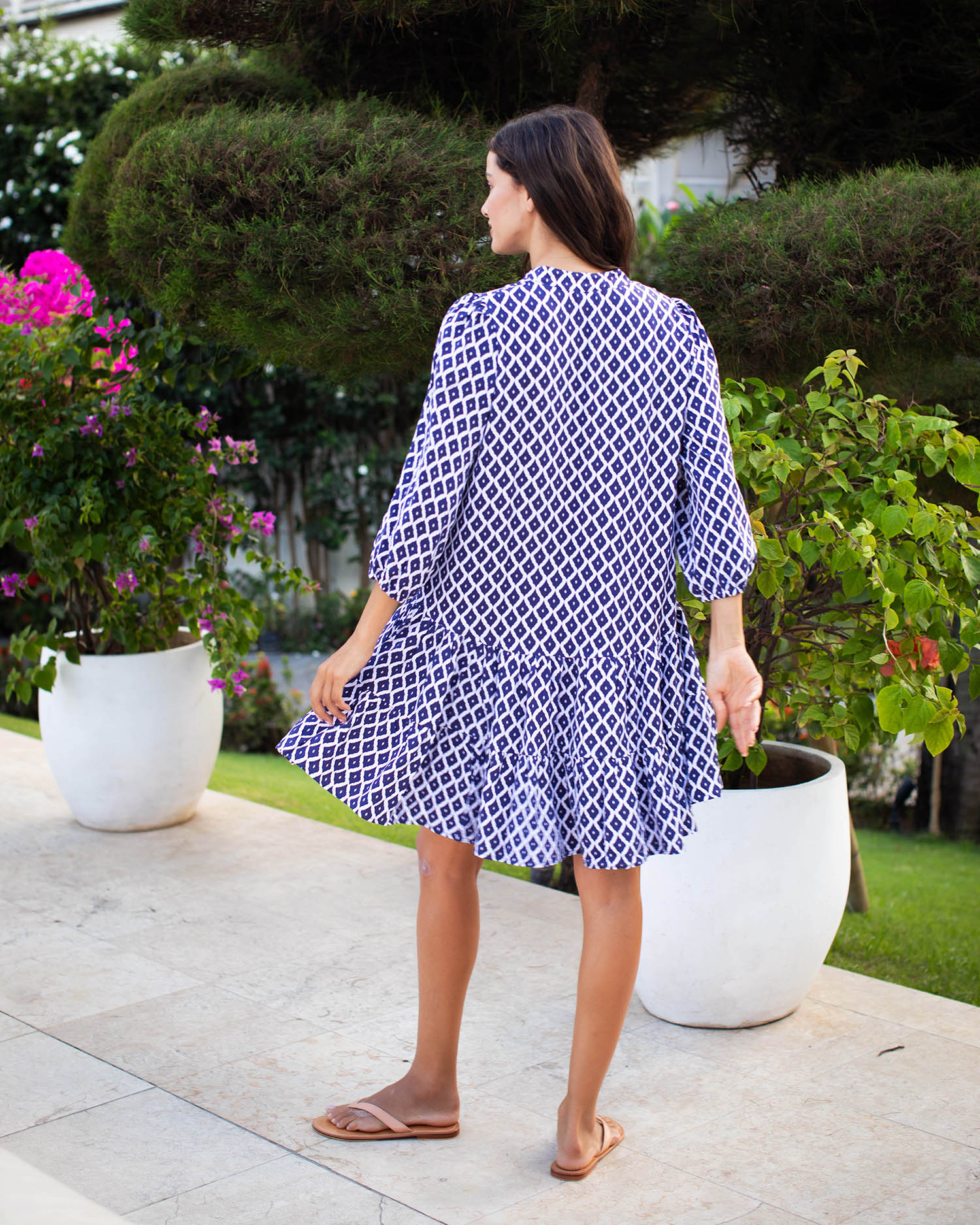 Kora Dress - Navy Trellis