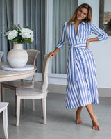 Florence Dress - Cotton Blue Stripe