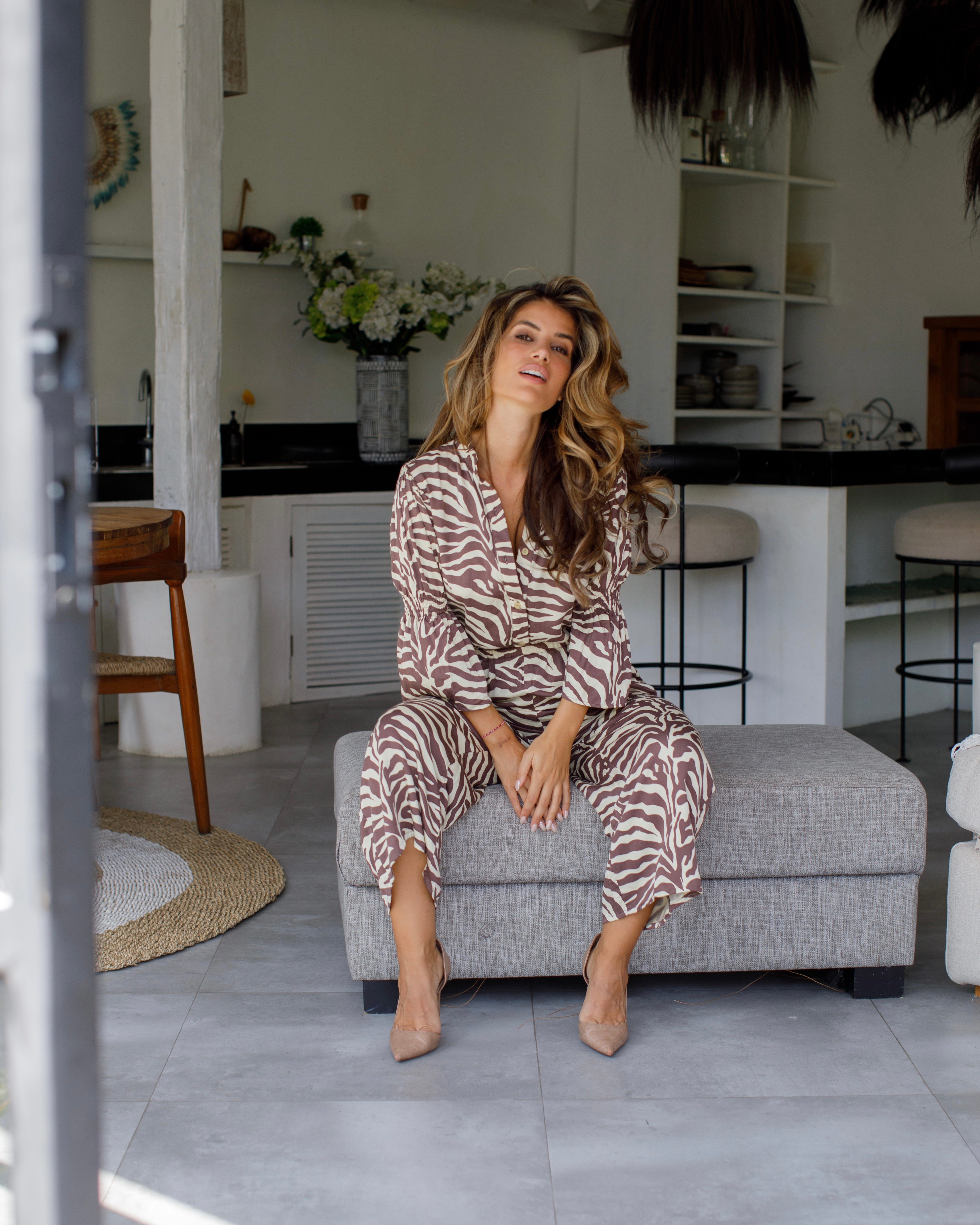 London Jumpsuit - Coffee Zebra