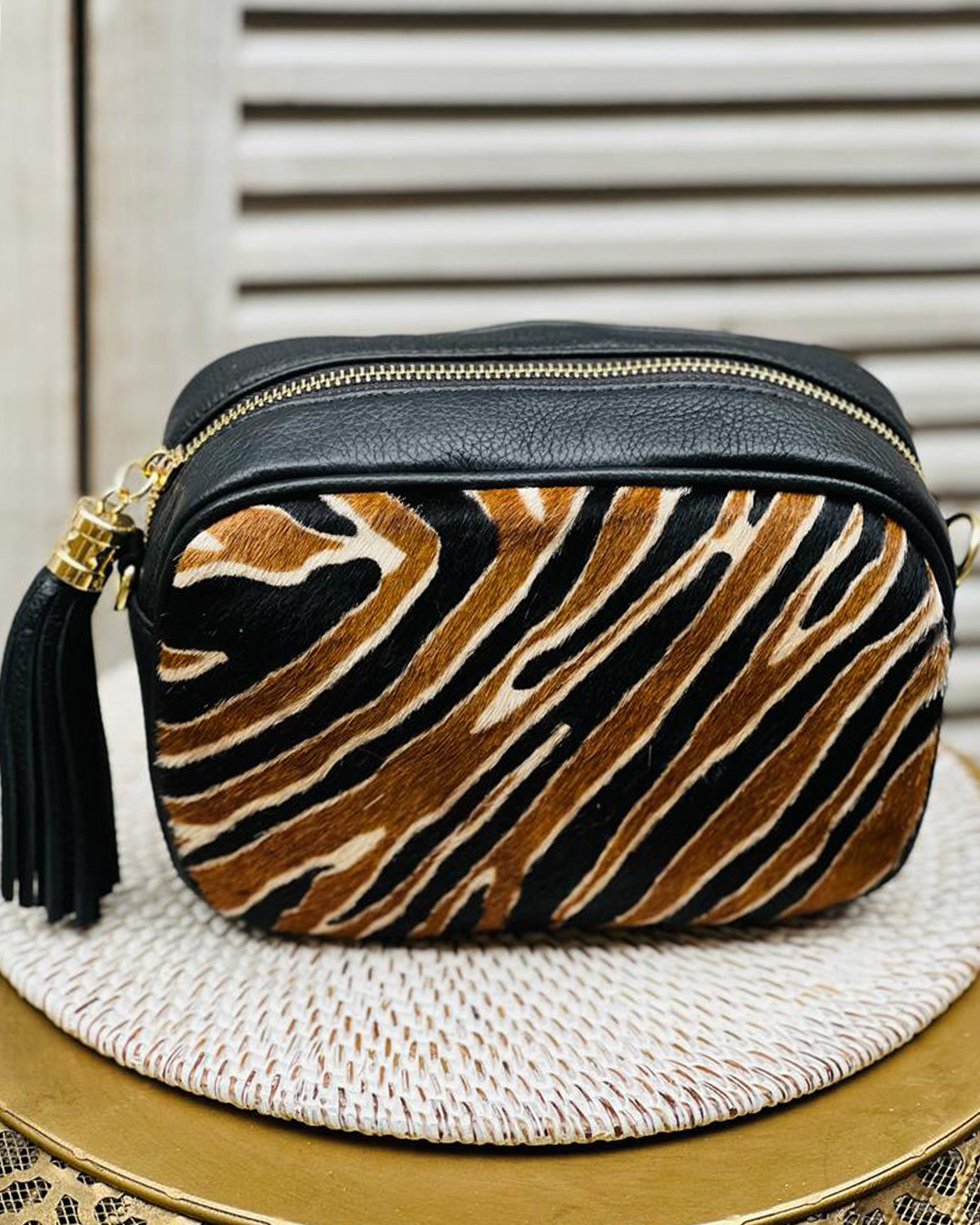 Cross Body Tassel Bag - Animal Print