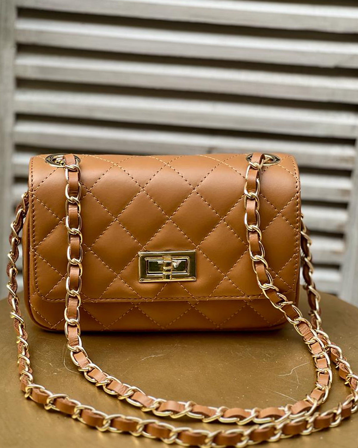 Bergamo Camel Quilted Shoulder Bag