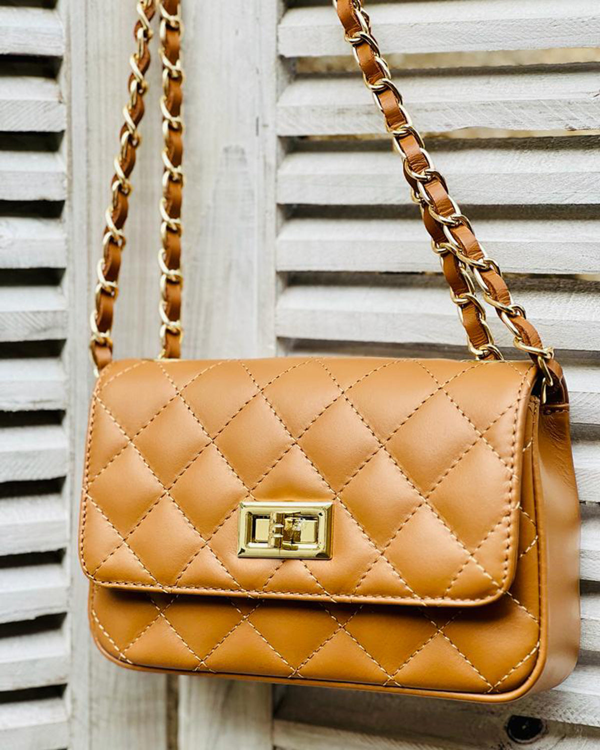 Bergamo Camel Quilted Shoulder Bag