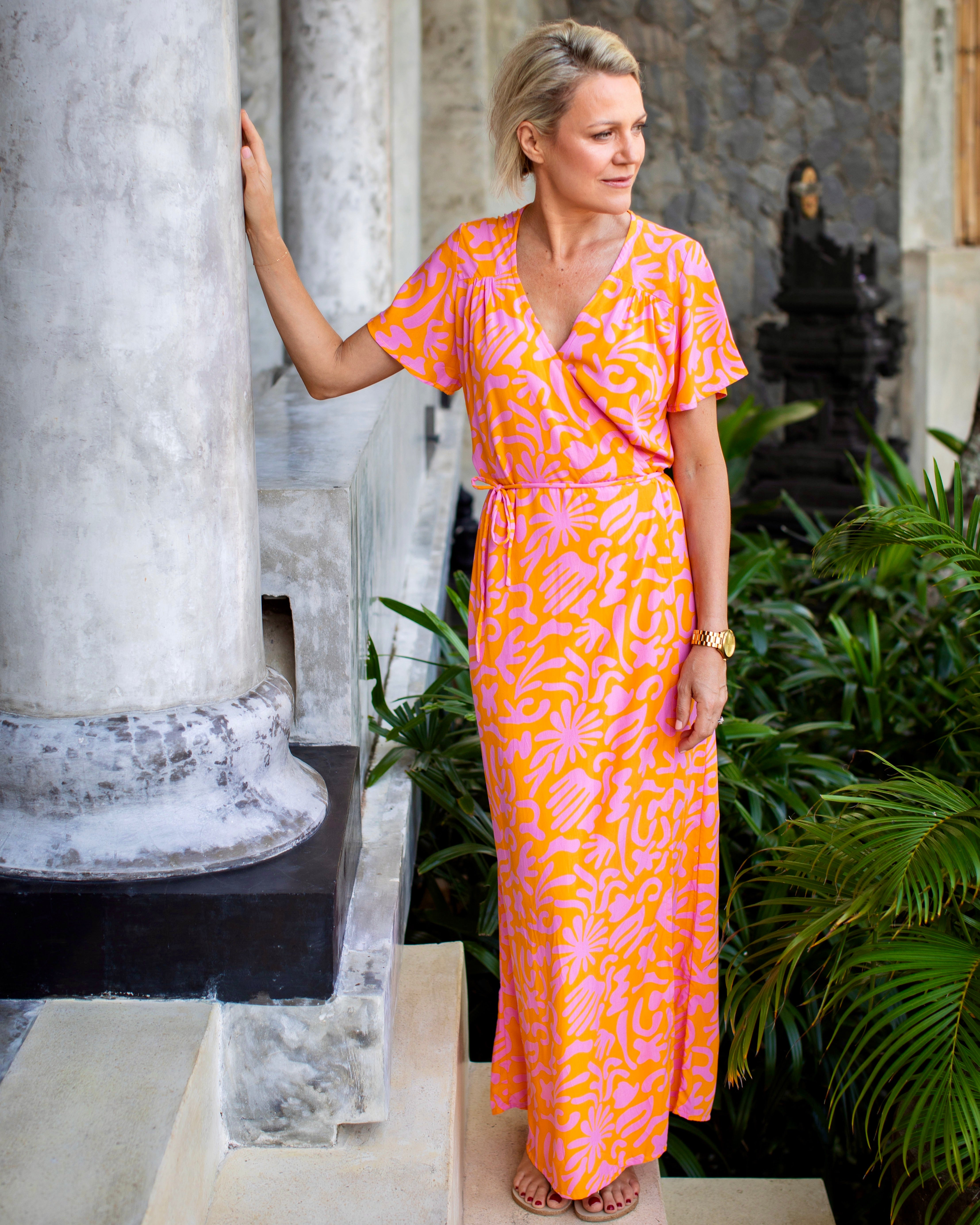 Sloane Dress - Pink Orange Abstract