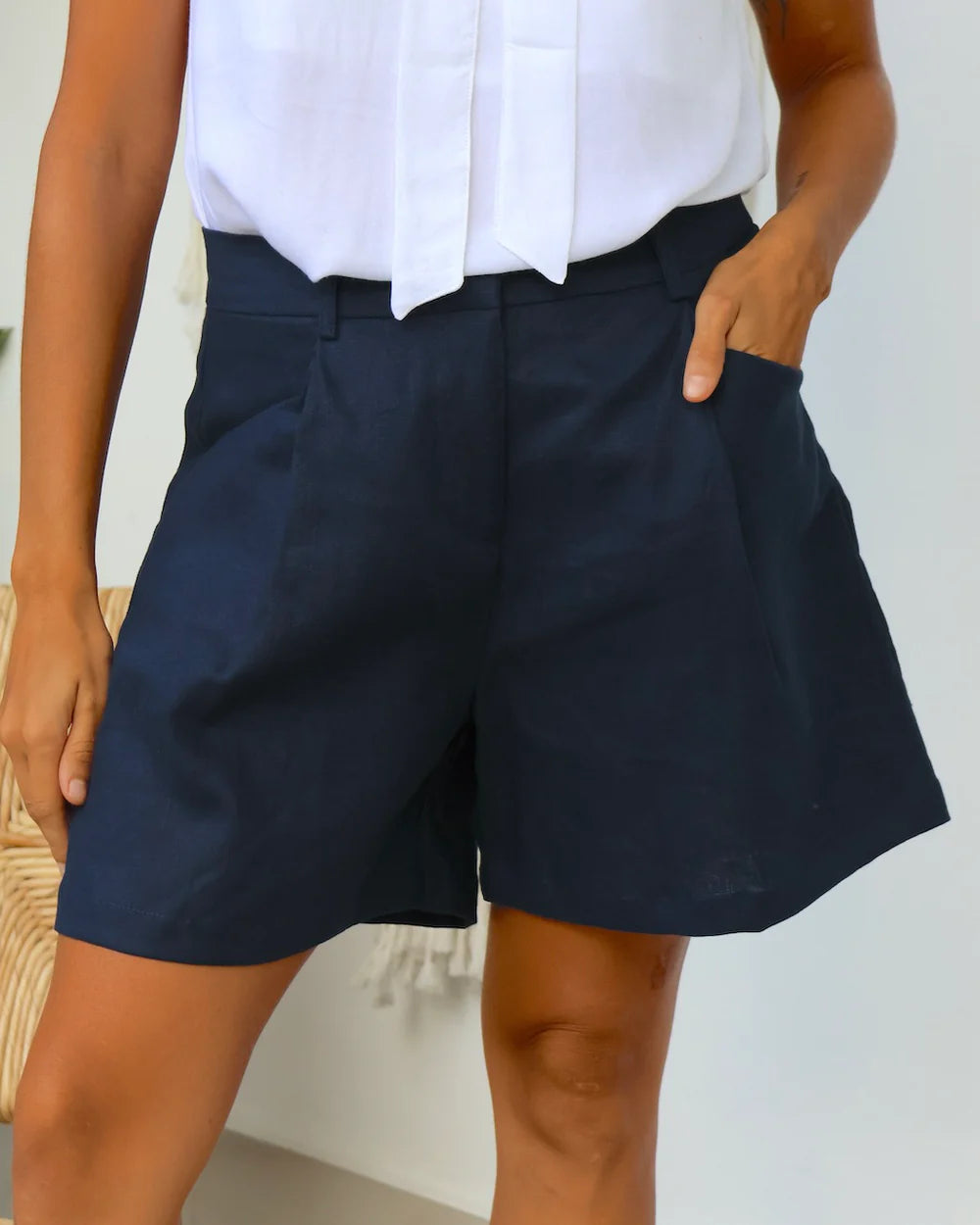 Tali Shorts - Navy Linen