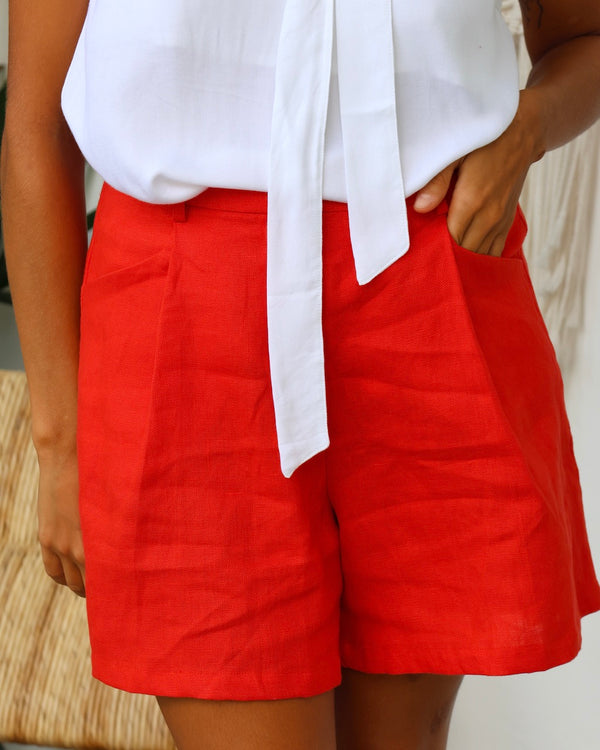 Tali Shorts - Red Linen