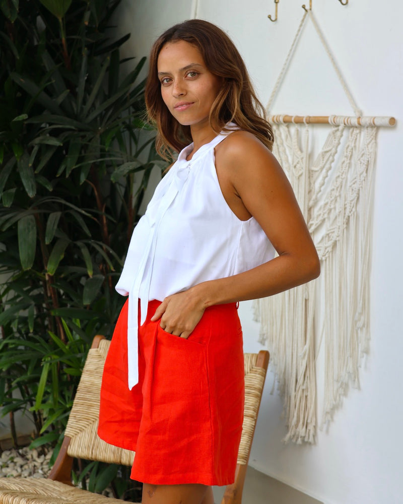 Tali Shorts - Red Linen