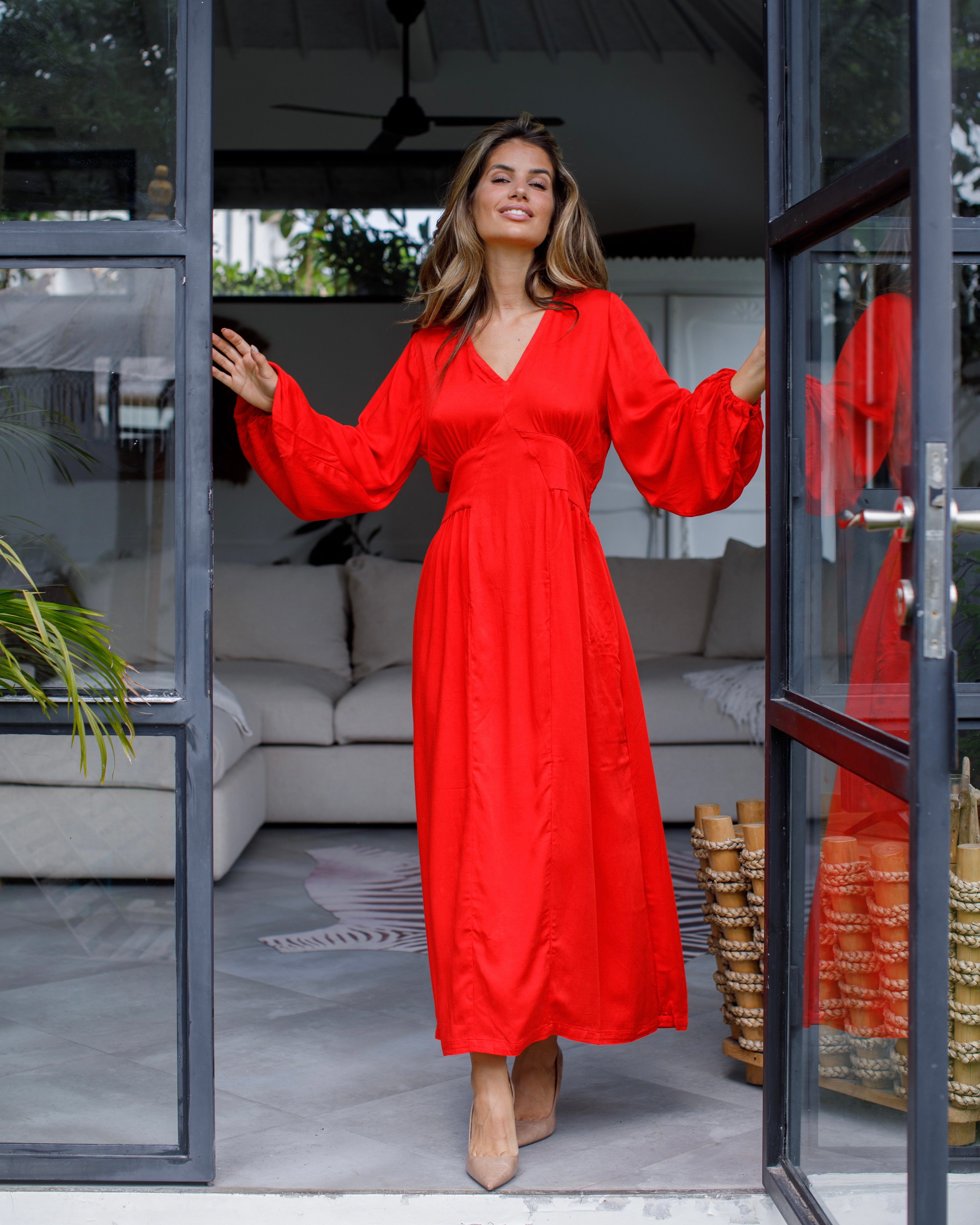 Willa Dress - Red Bamboo Satin