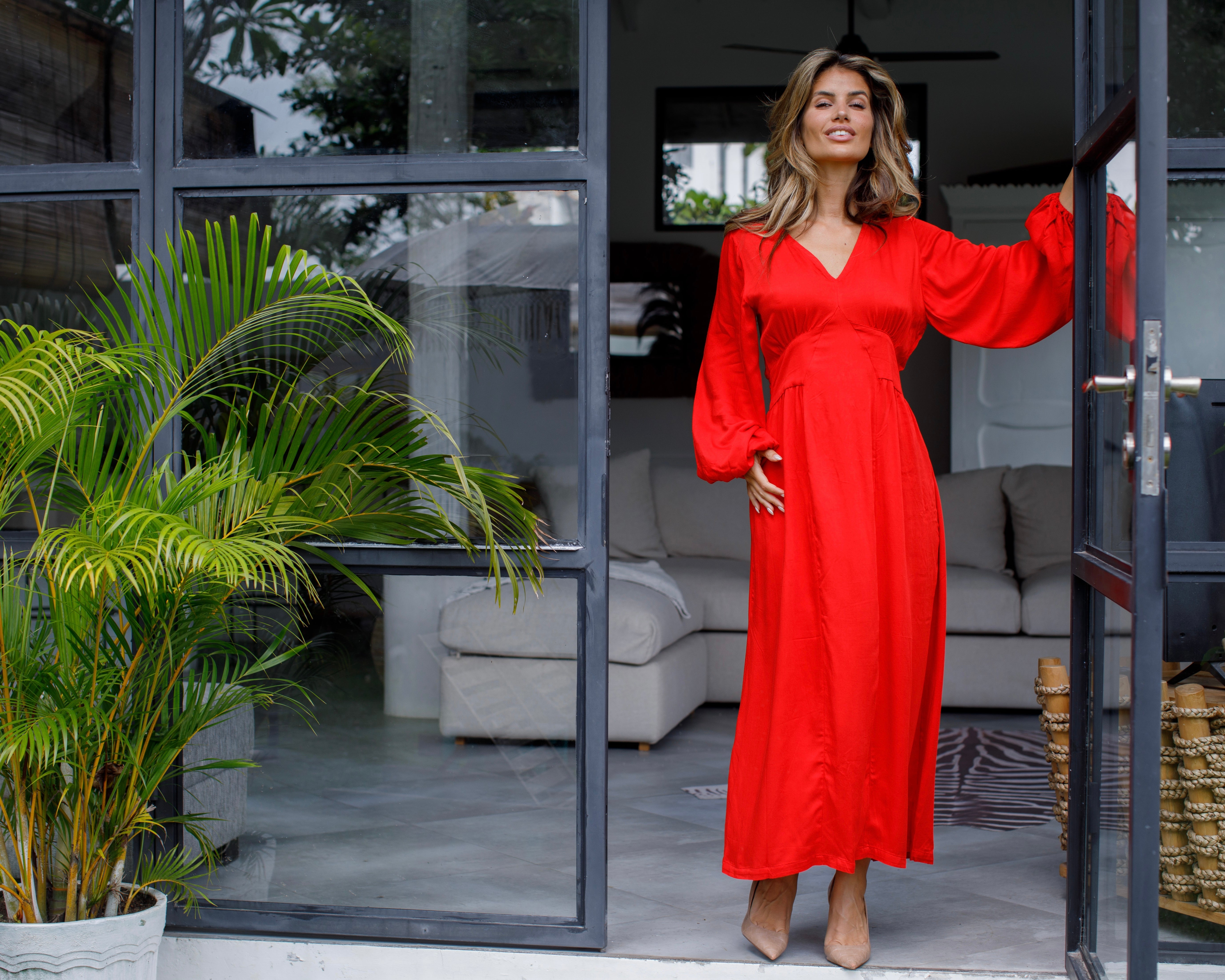 Willa Dress - Red Bamboo Satin