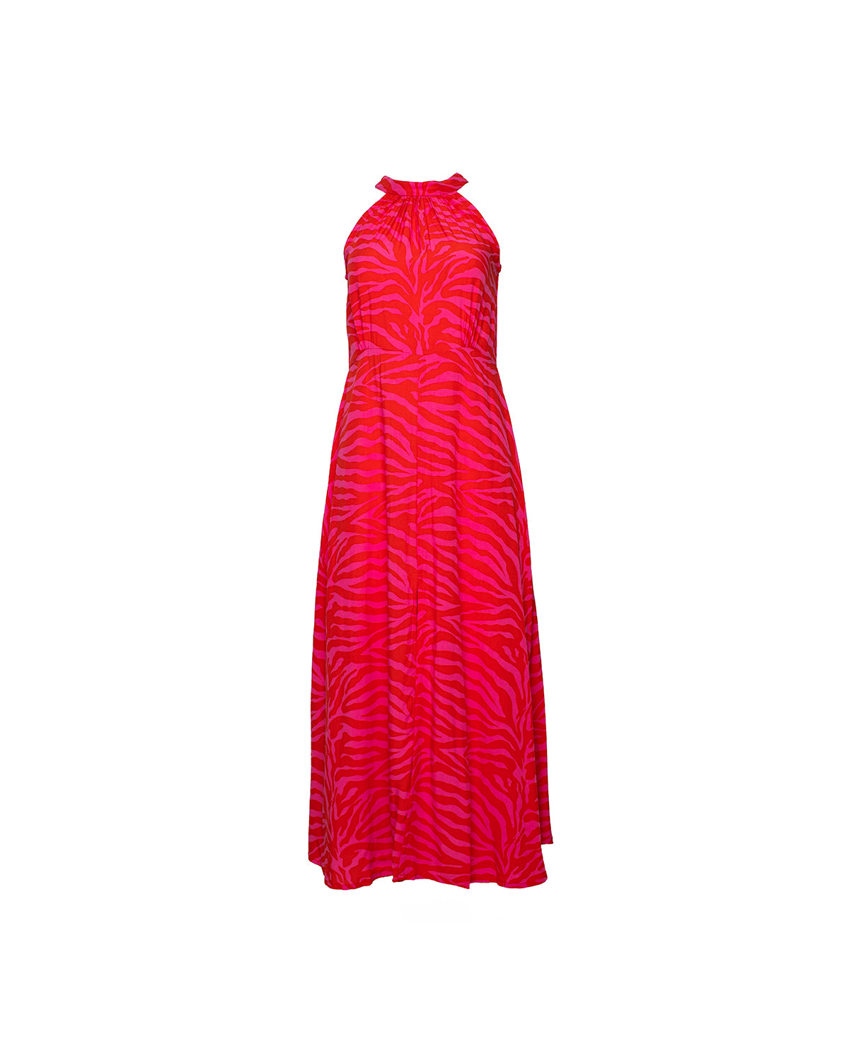 Metis Halter Dress - Pink Red Zebra