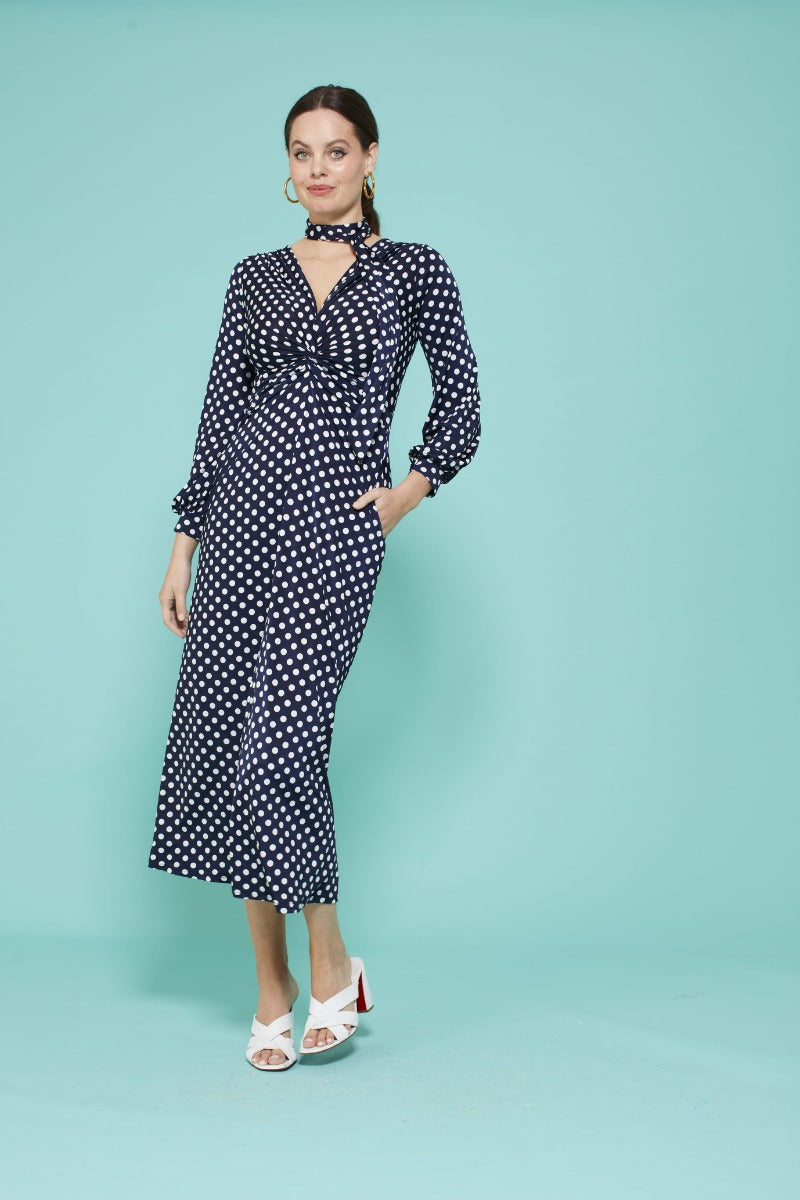 Fawcett Dress - Polka Dot Navy