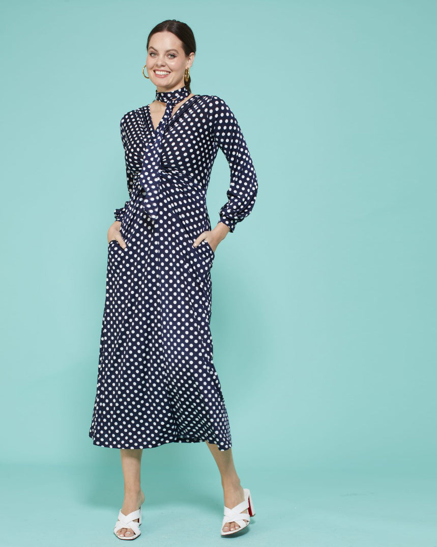 Fawcett Dress - Polka Dot Navy